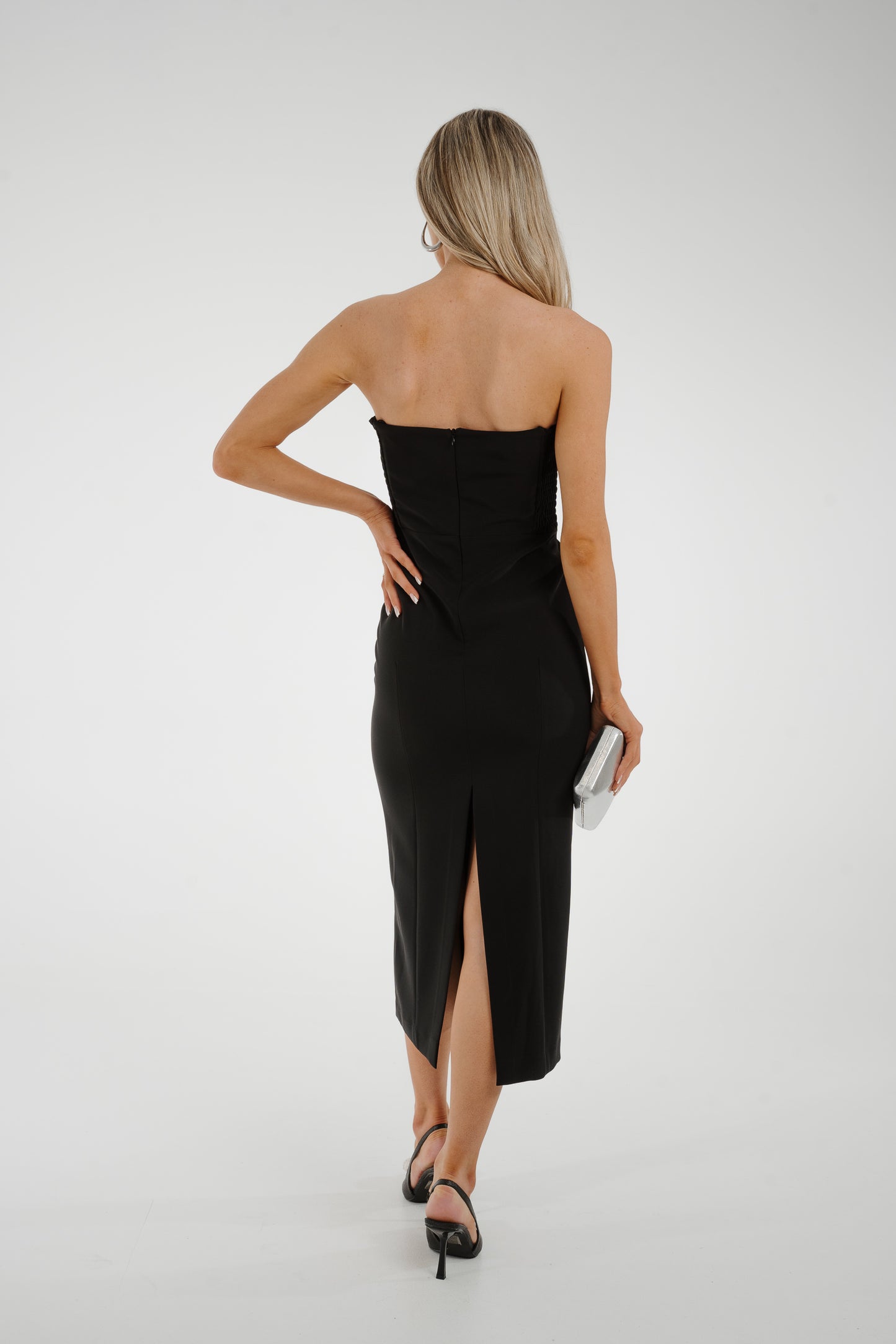 Pia Strapless Midi Dress In Black