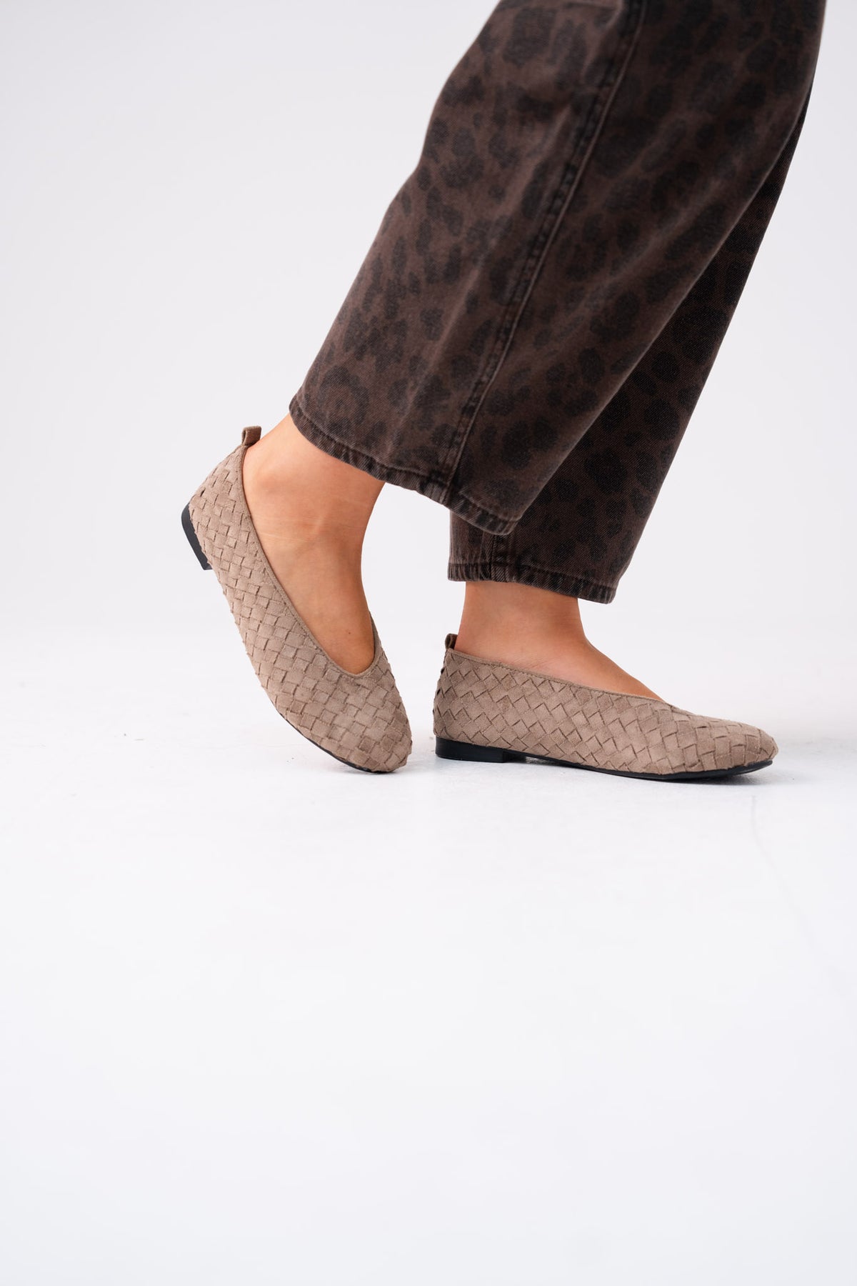 Cathy Faux Suede Lattice Pumps In Taupe