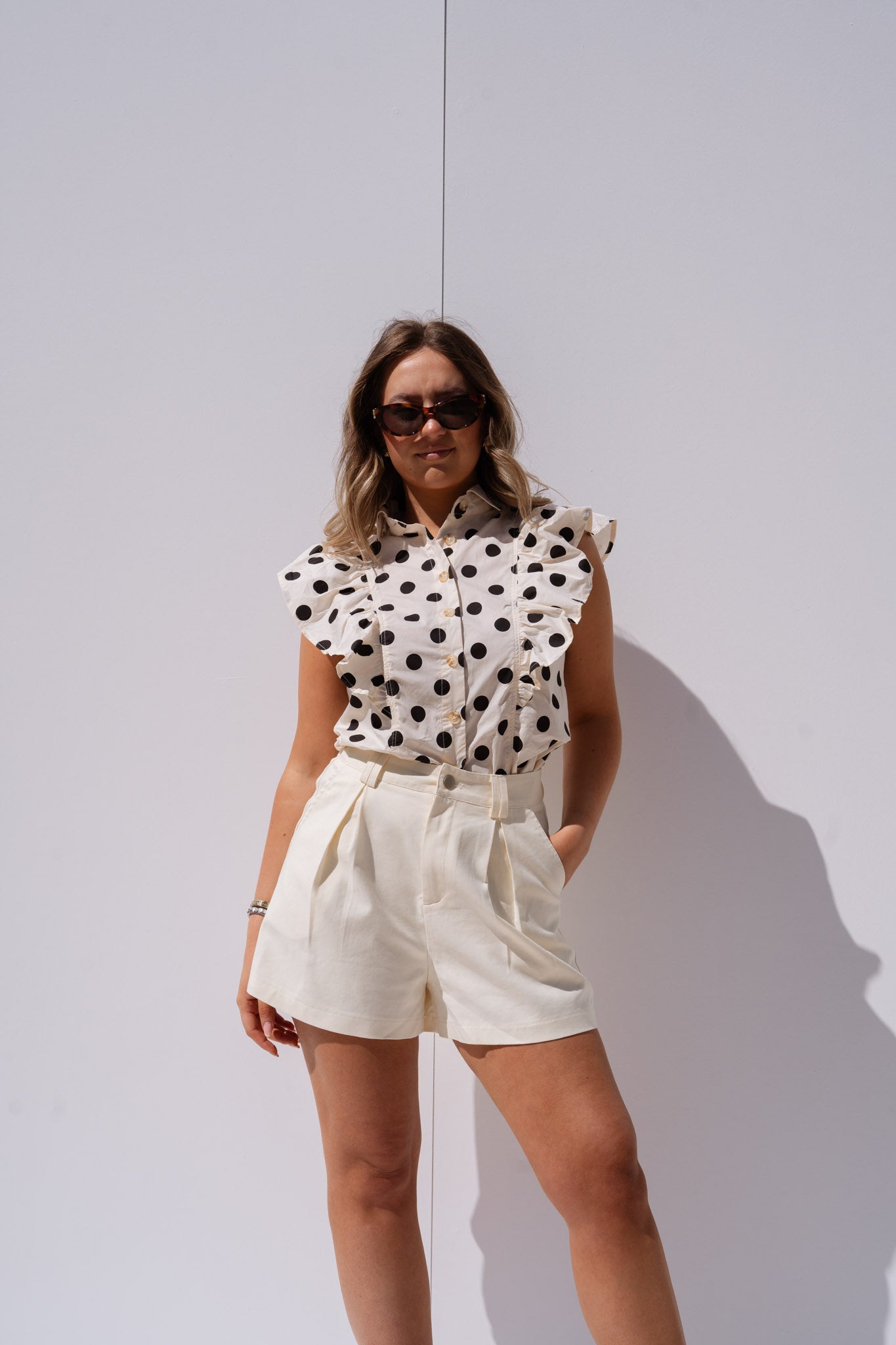 Cora Polka Dot Blouse In Monochrome
