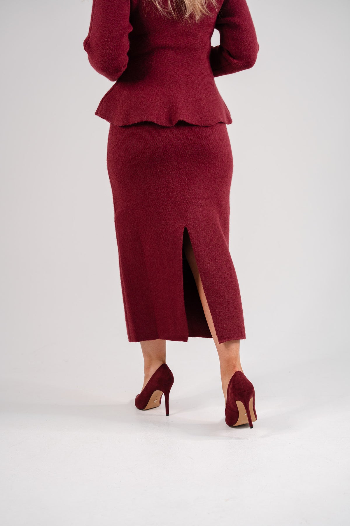 Love Laura Knit Midi Skirt In Burgundy