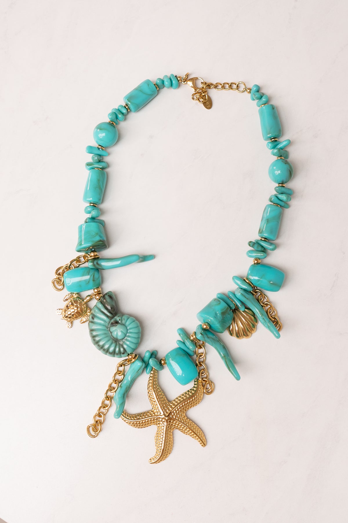 Olive Starfish Charm Necklace In Turquoise