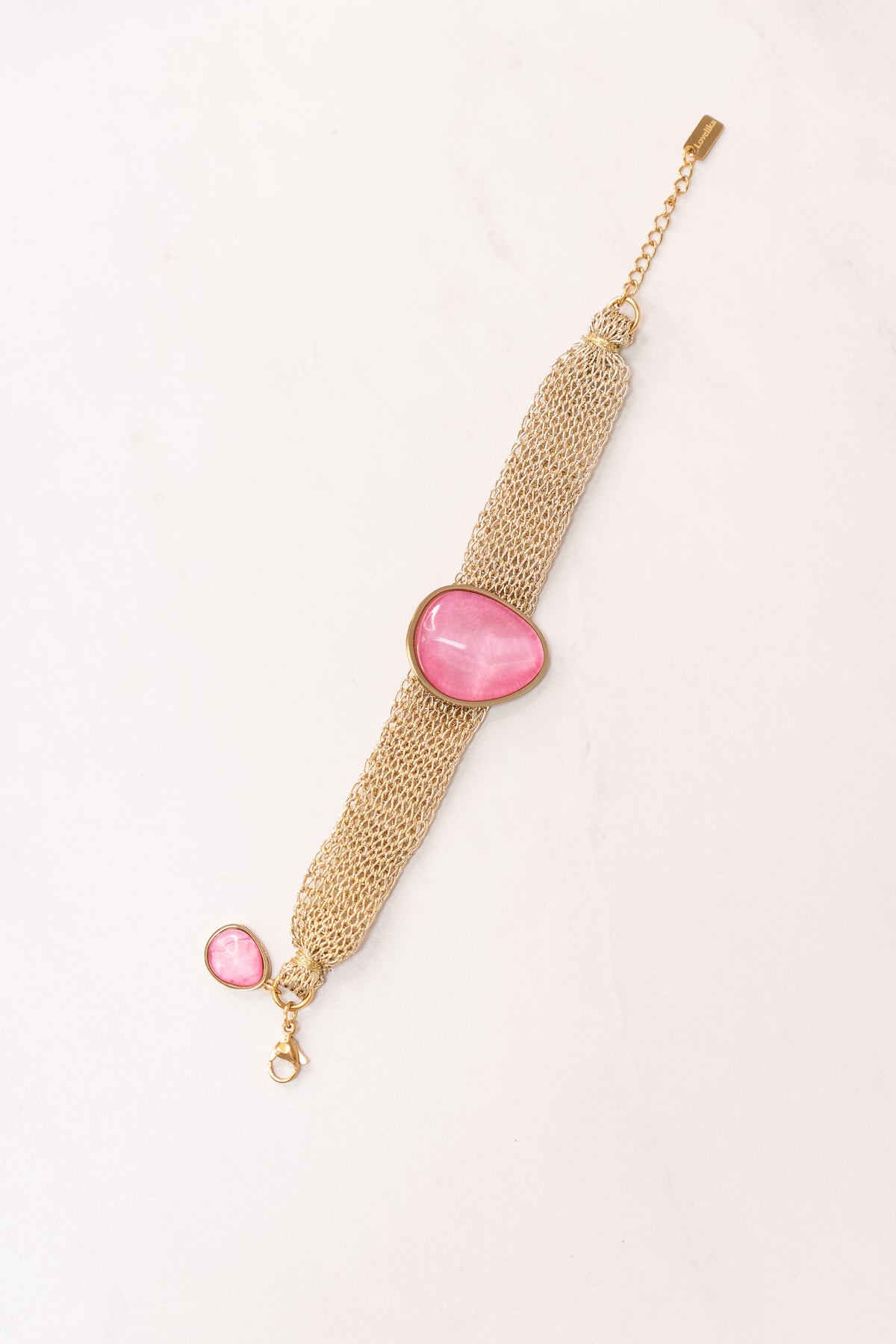 Olive Layered Chain Gemstone Bracelet In Pink