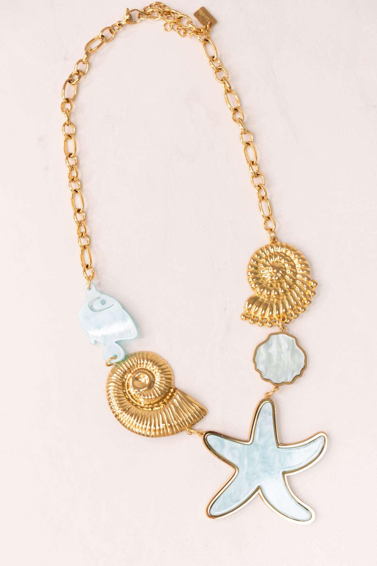 Olive Enamel Starfish Necklace In Blue