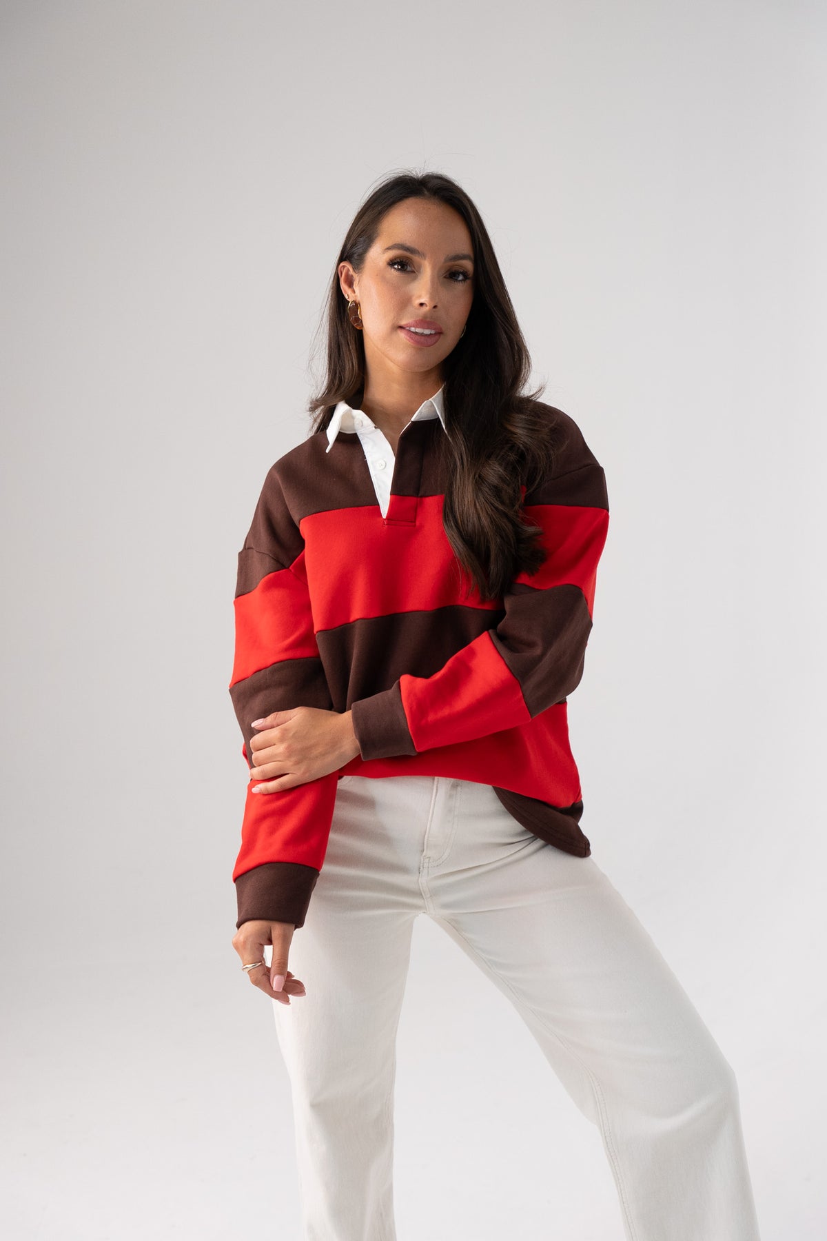 Daisy Rugby Top In Brown & Red