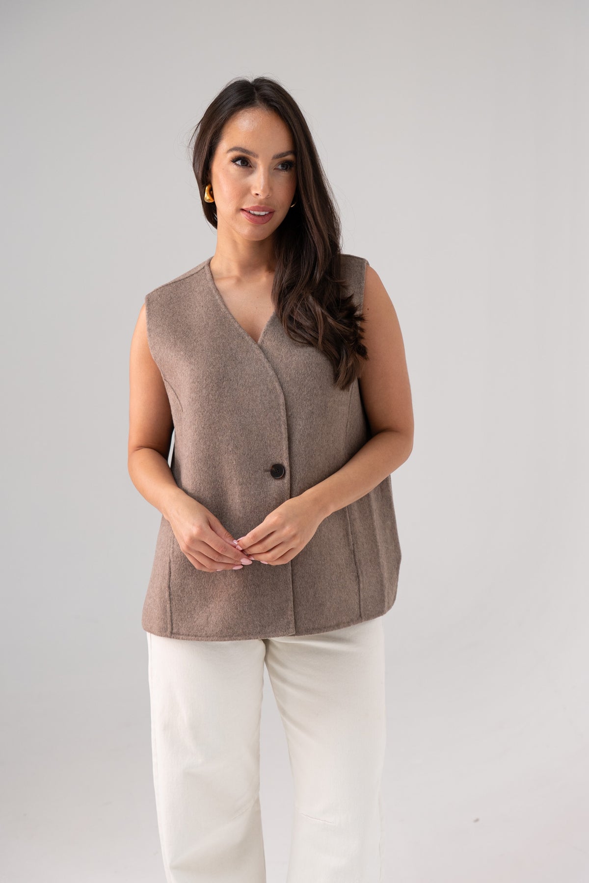 Jasmine Wool Mix Waistcoat In Taupe