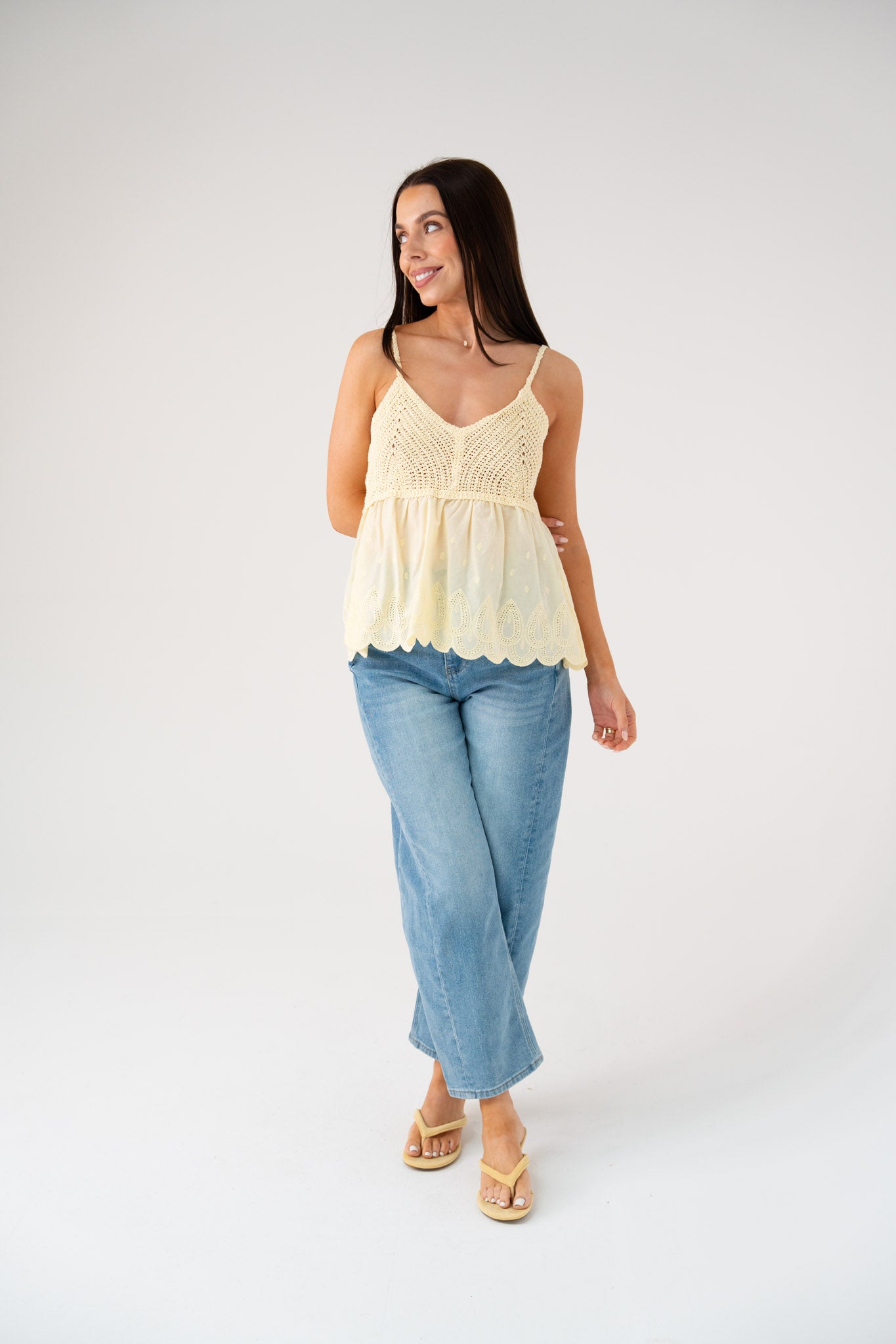 Kendra Crochet Detail Cami In Yellow