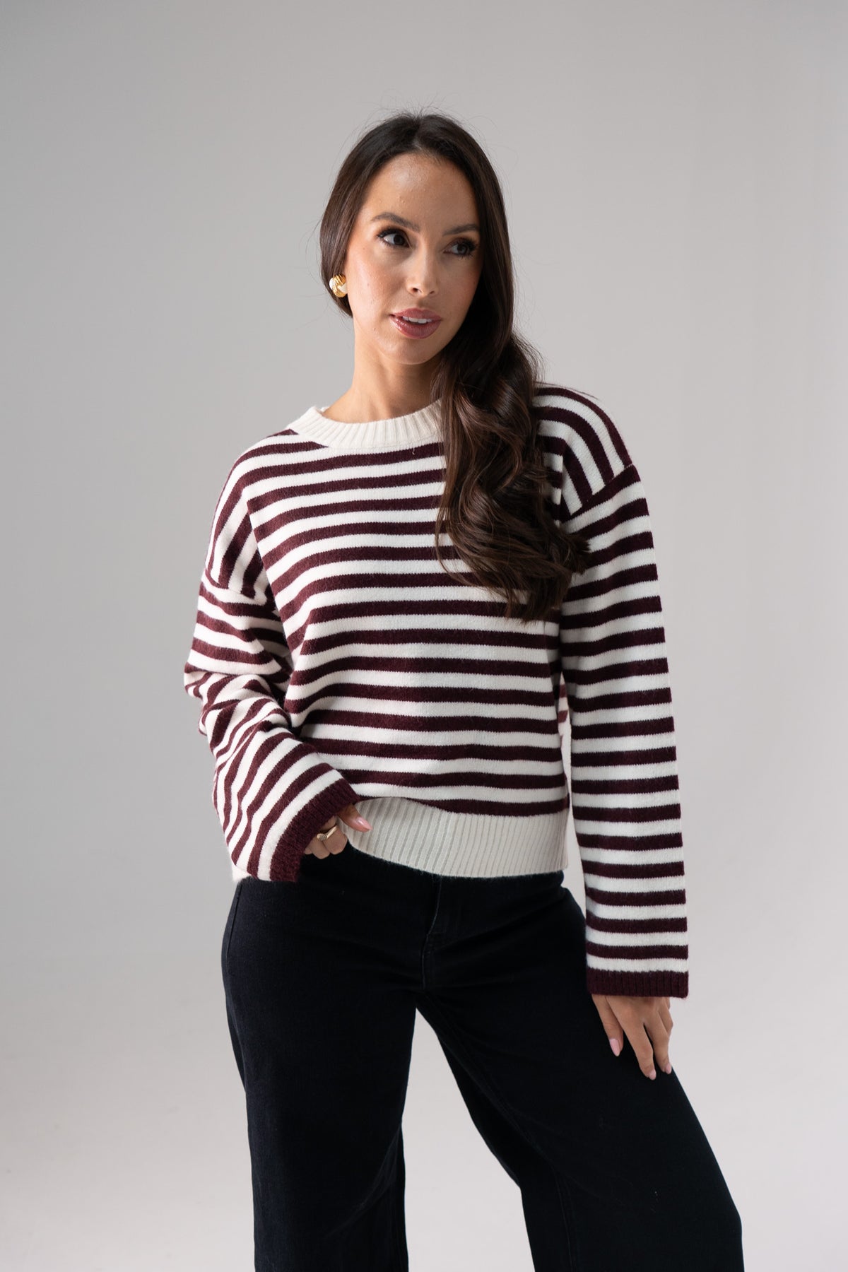 Kiera Stripe Jumper In Burgundy