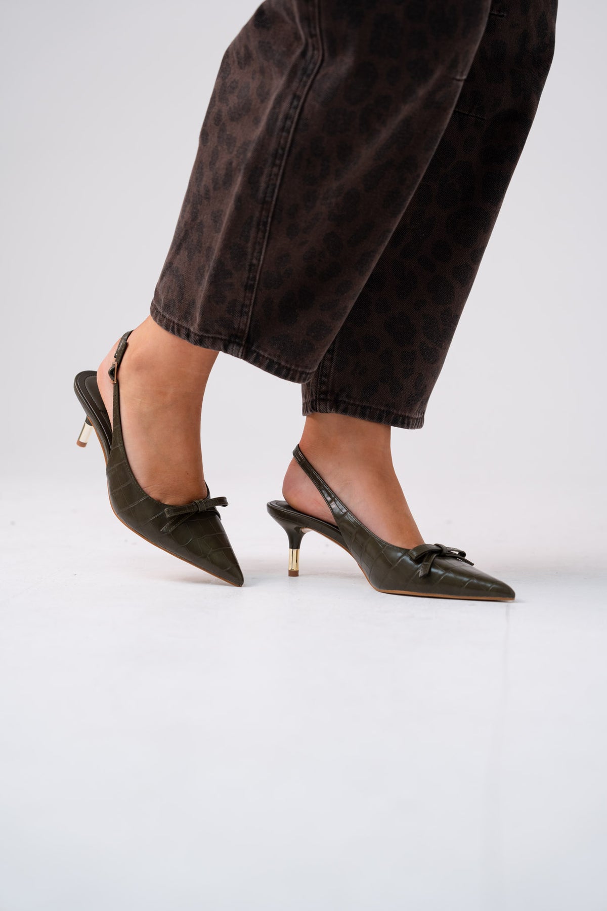 Lauren Faux Croc Kitten Heel In Green