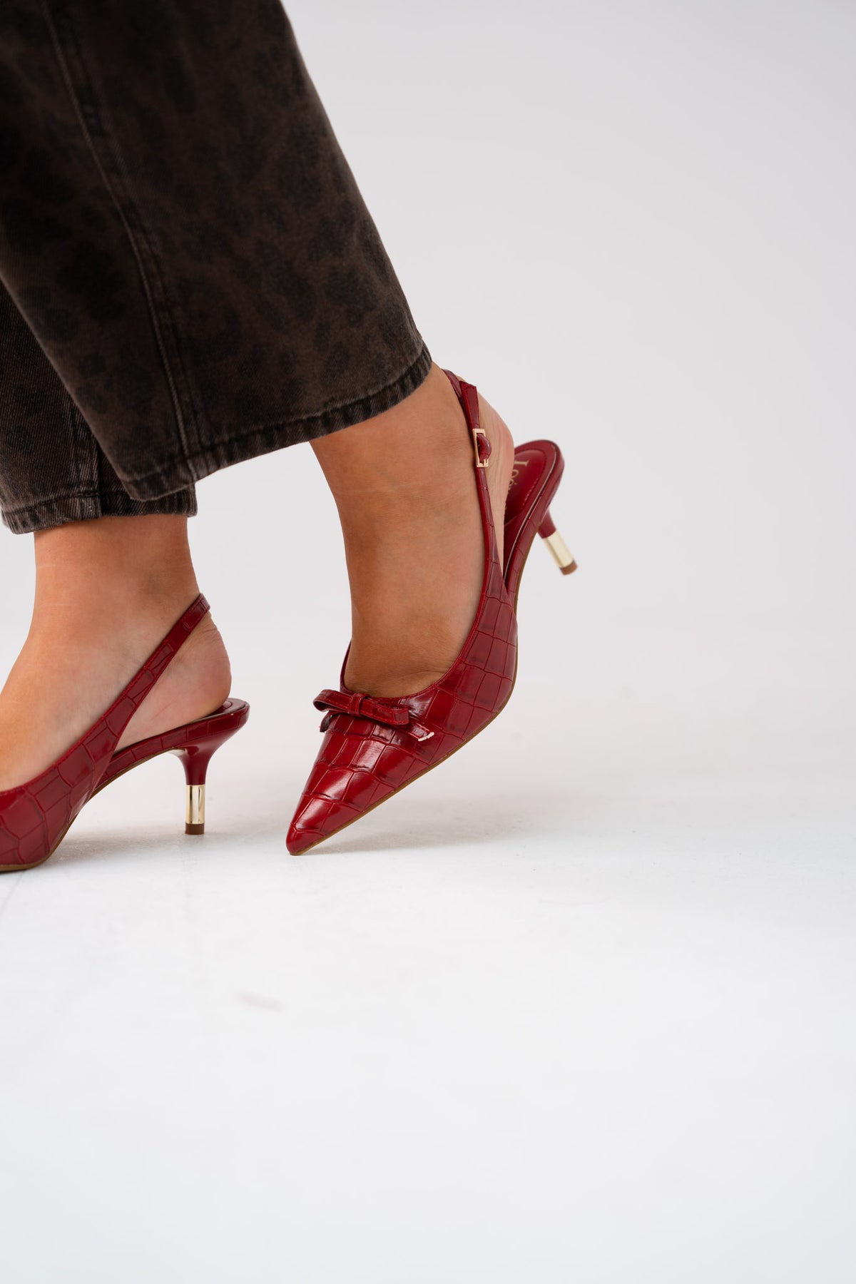 Lauren Faux Croc Kitten Heel In Red