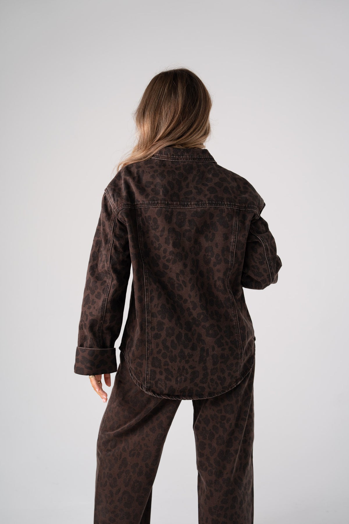 Love Laura Denim Shacket In Dark Leopard Print
