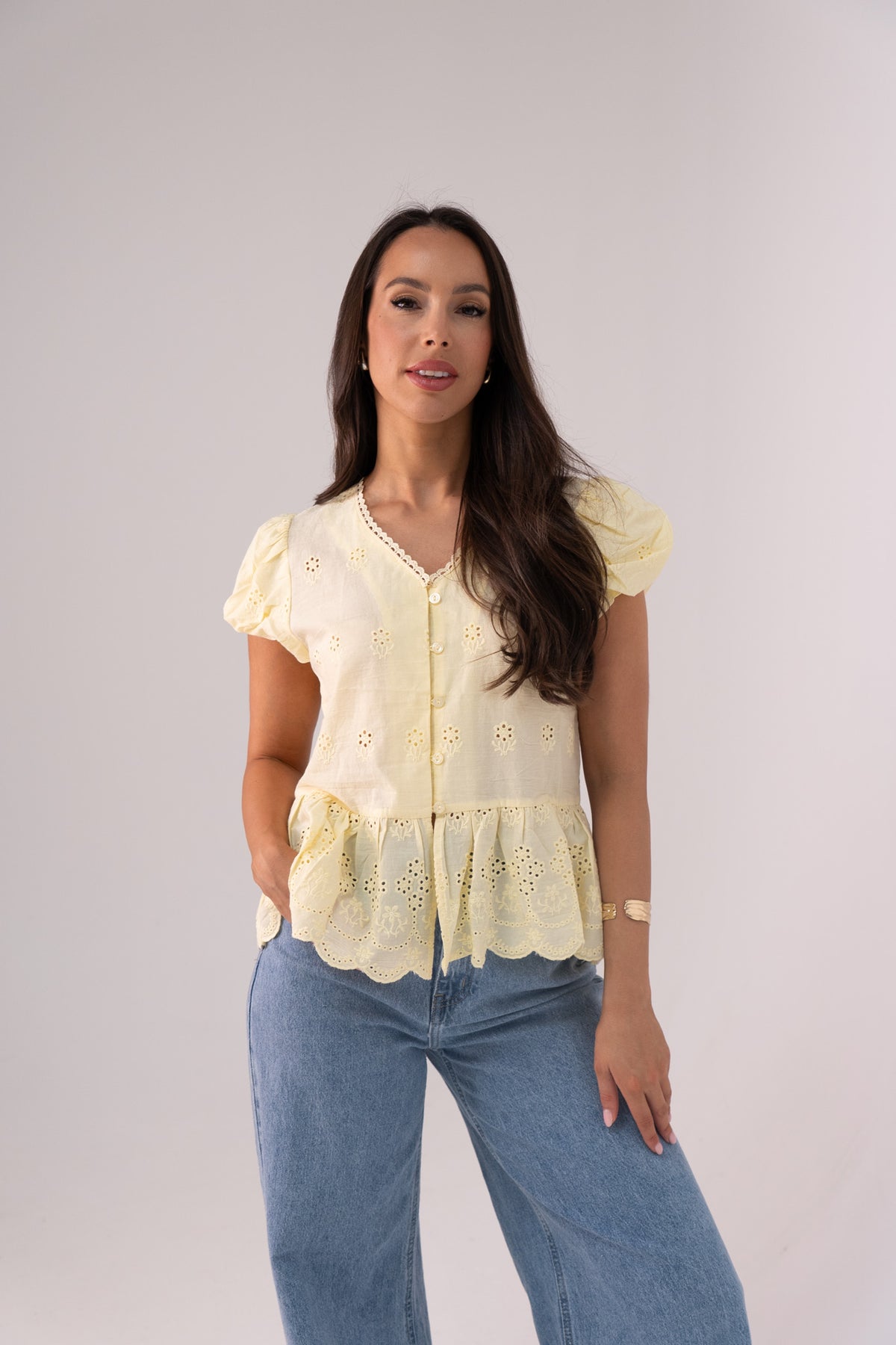Maria Puff Sleeve Blouse In Yellow