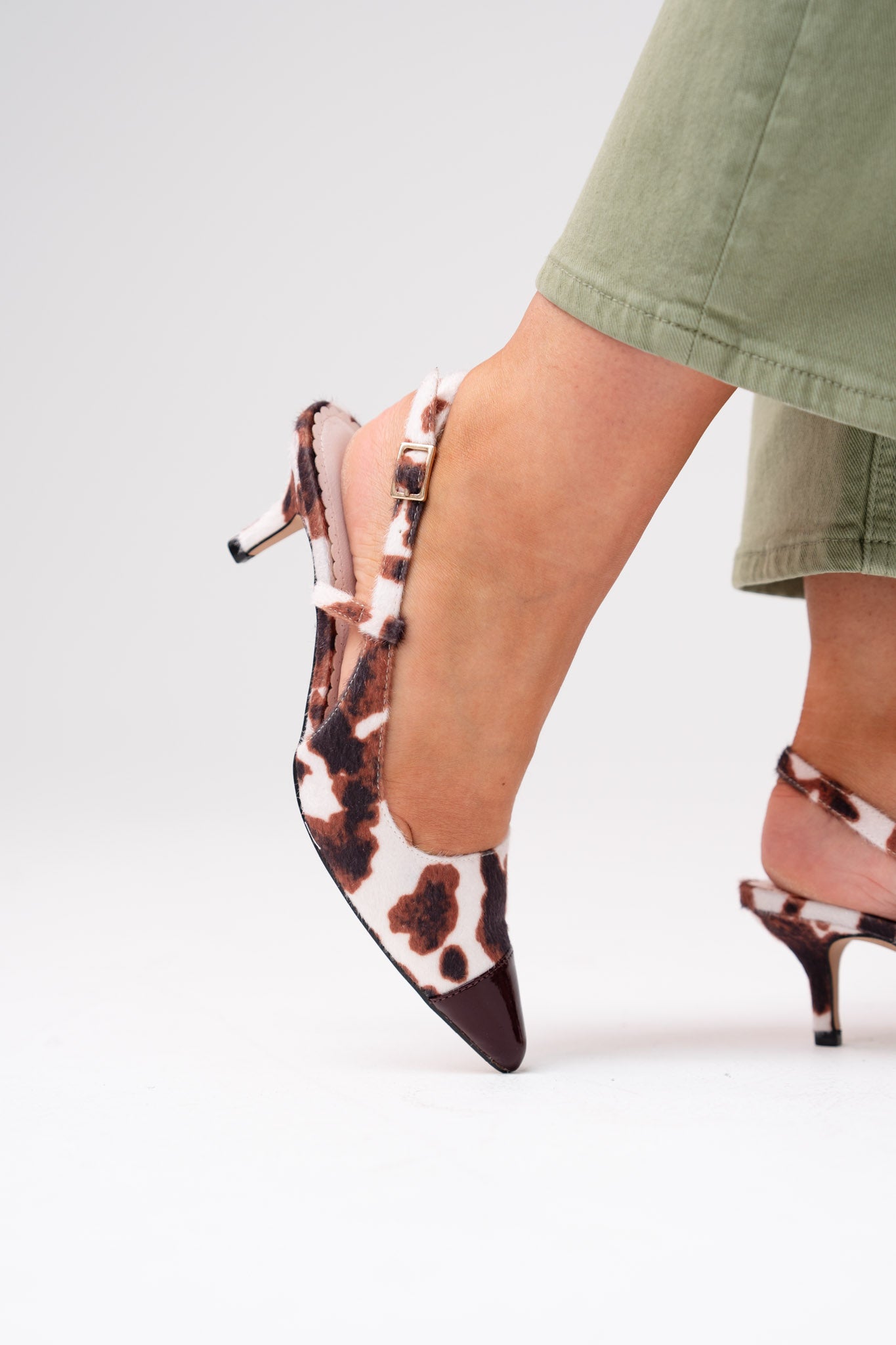 Love Laura Burgundy Toe Kitten Heel In Cow Print