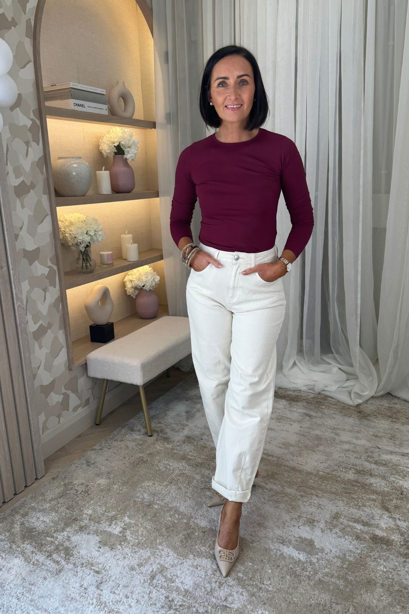 Yasmin Long Sleeve Top In Bordeaux