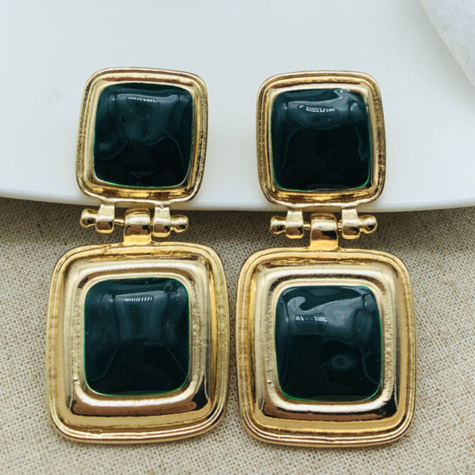Polly Square Dangle Earrings In Dark Green