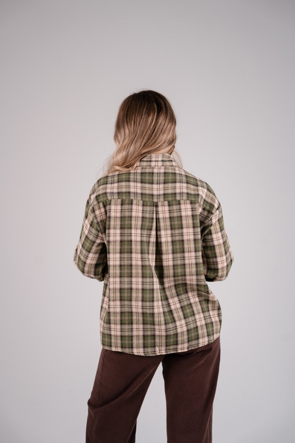 Megan Tie Neck Shirt In Green Check