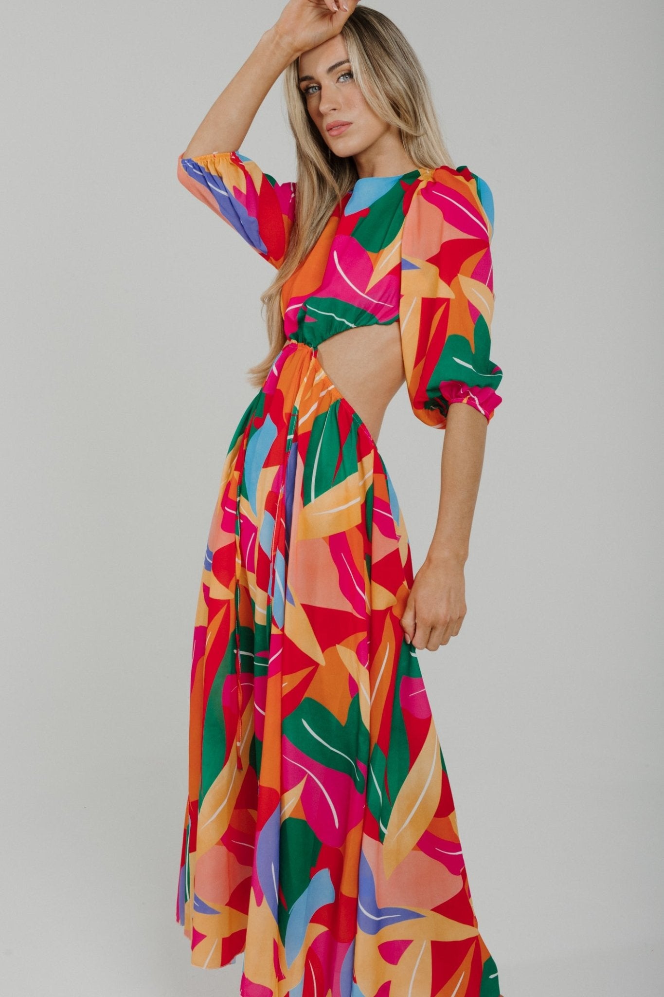Caitlyn Side Cut Out Midi Dress In Multi - The Walk in Wardrobe