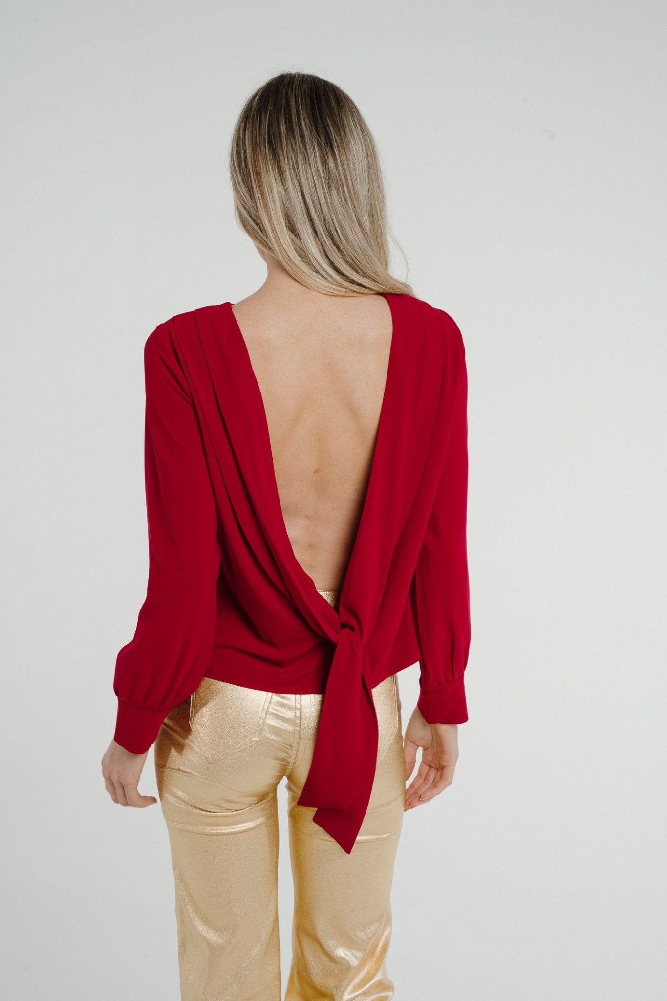 Daisy Tie Detail Blouse In Red - The Walk in Wardrobe