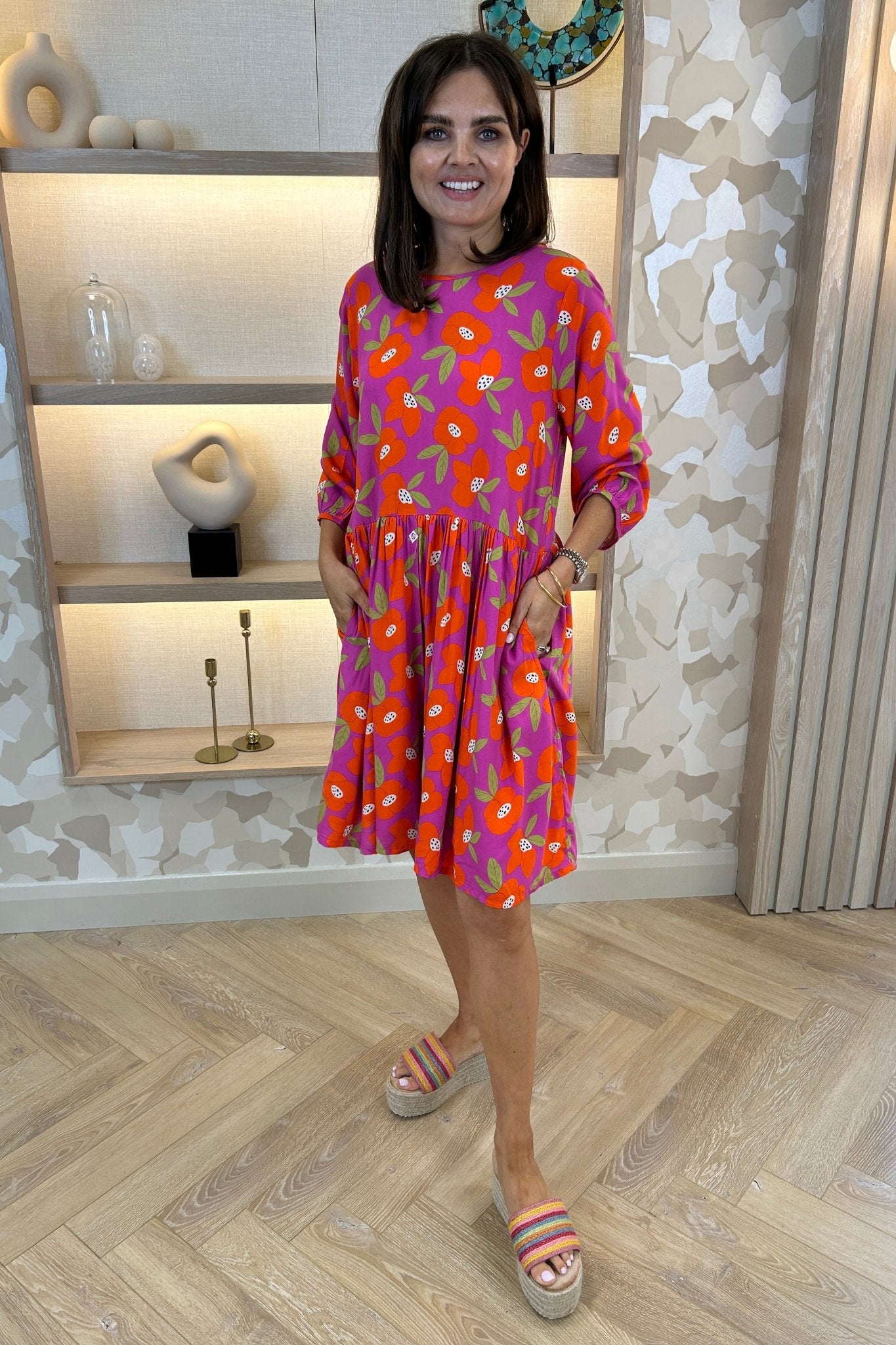 Frankie Orange Floral Dress In Purple - The Walk in Wardrobe