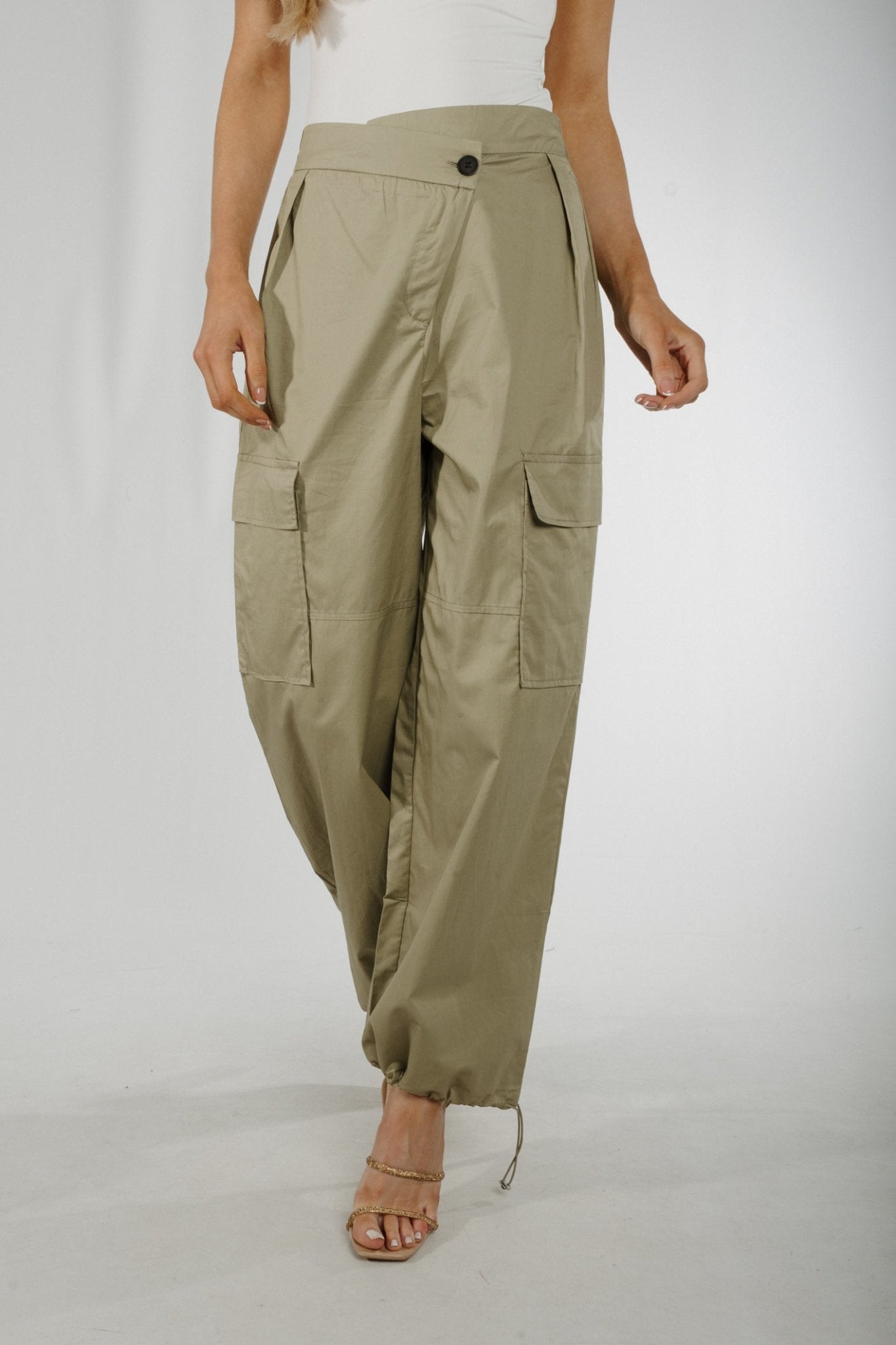Holly Parachute Trousers In Khaki - The Walk in Wardrobe