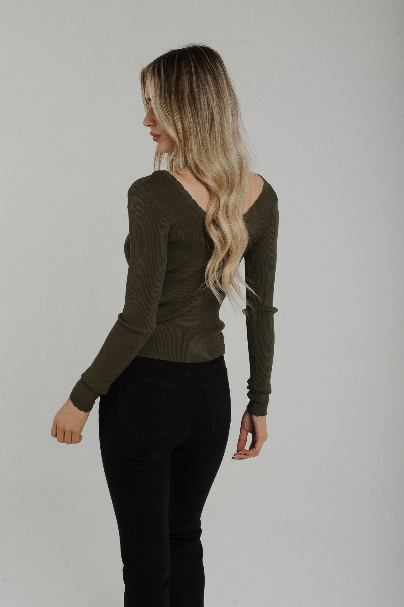Kendra Long Sleeve Top In Khaki - The Walk in Wardrobe