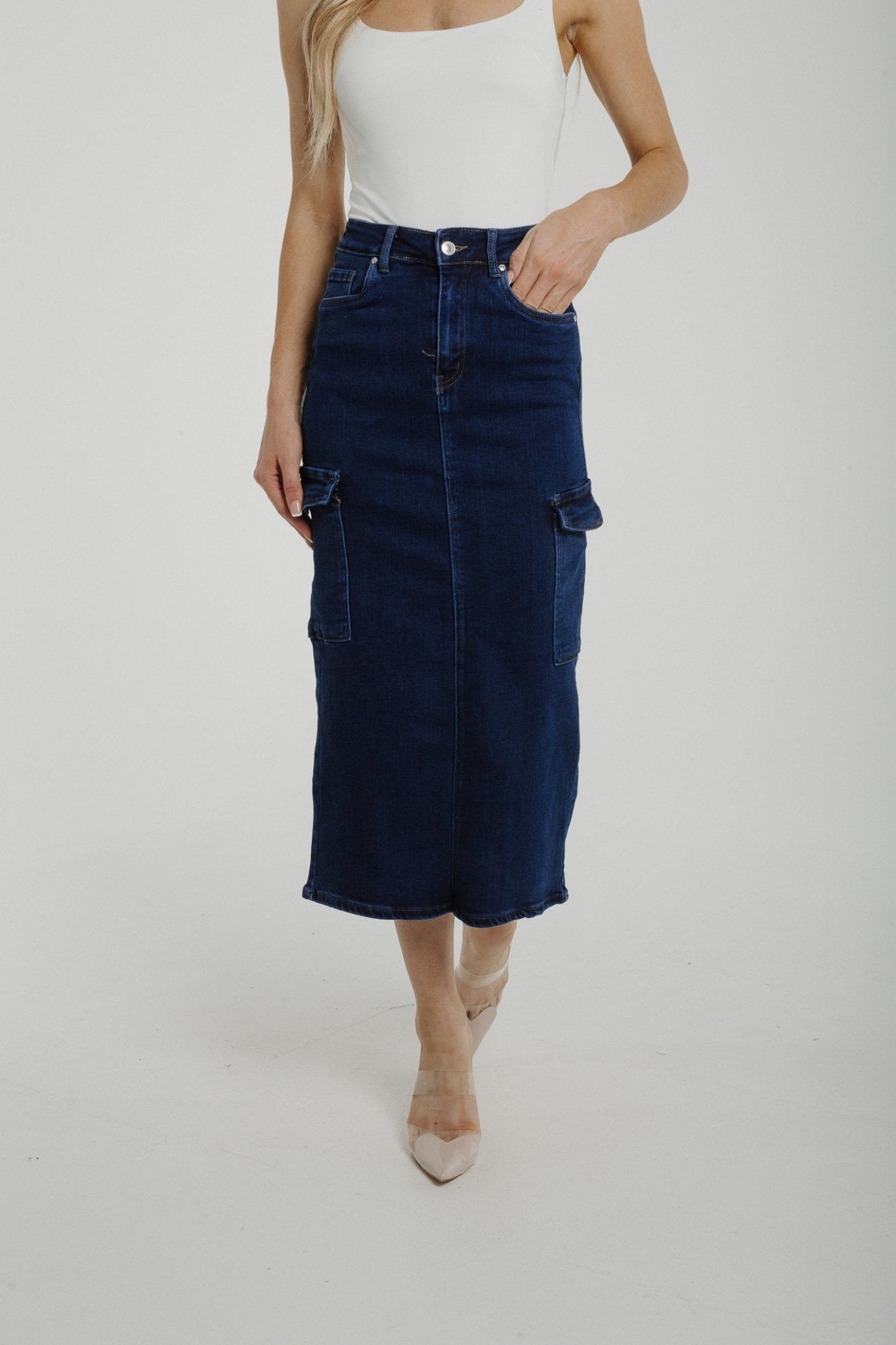 Nancy Cargo Skirt In Dark Wash - The Walk in Wardrobe