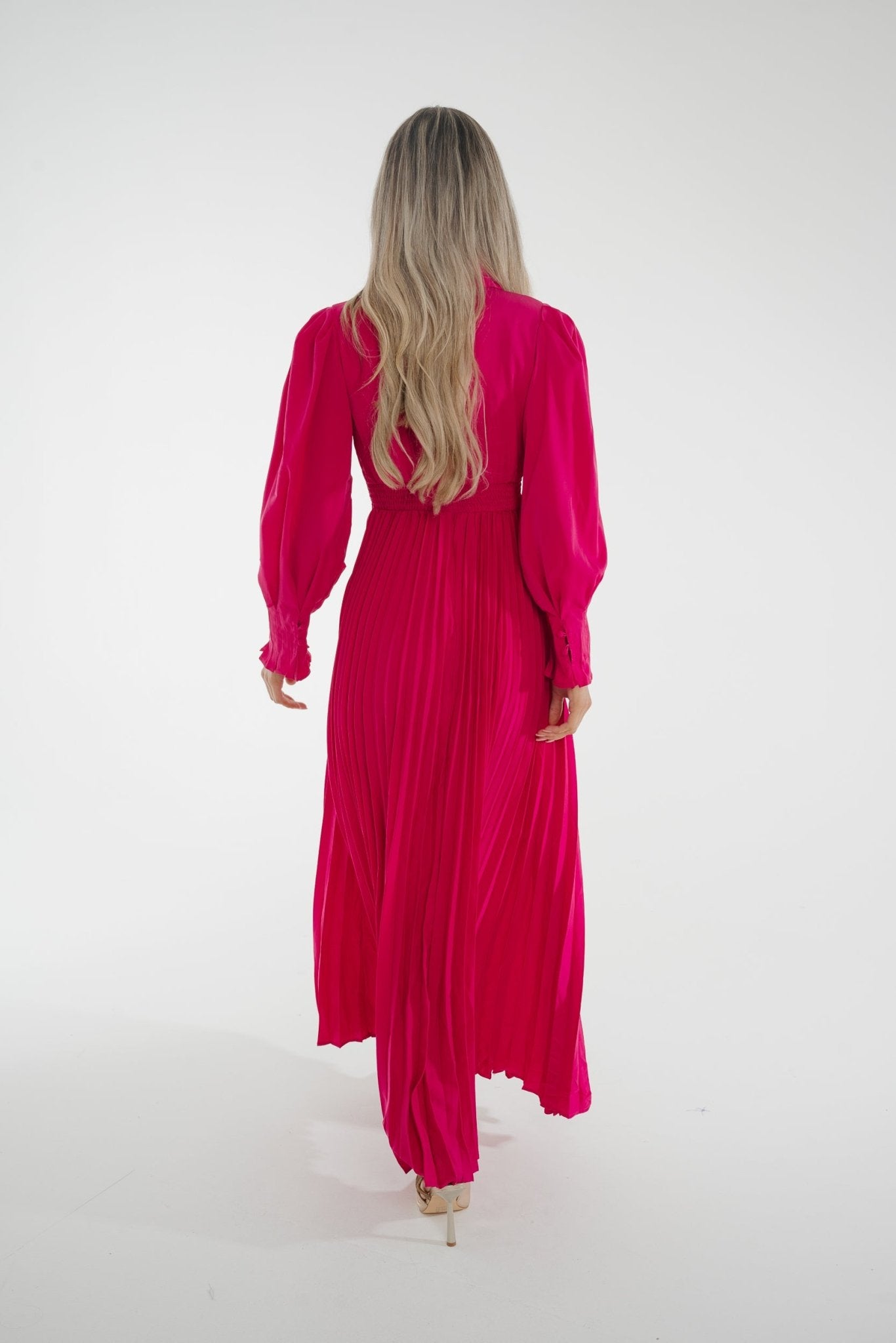 Taylor Belted Pleat Dress In Fuchsia - The Walk in Wardrobe