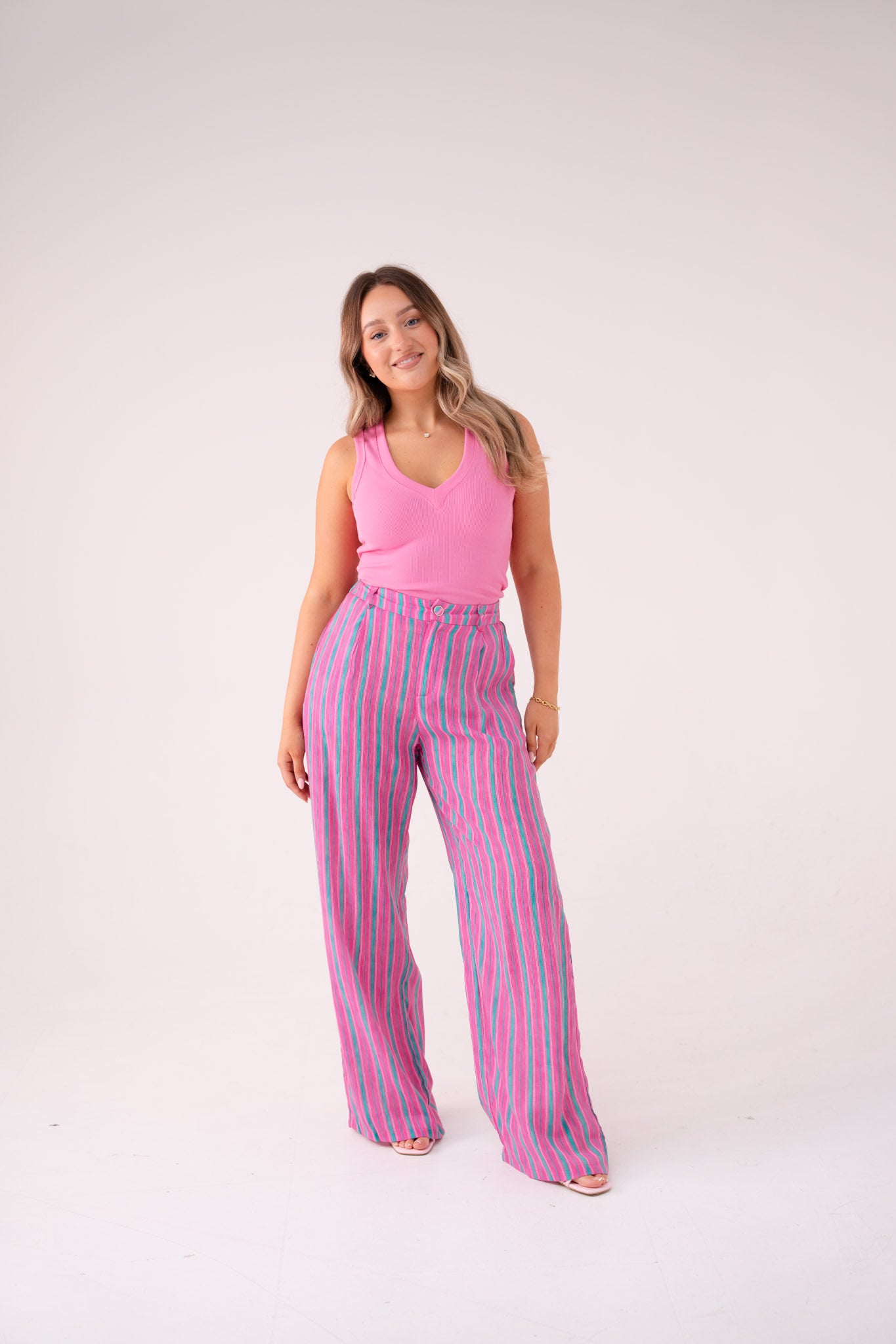 Elsa Stripe Trousers In Pink Mix