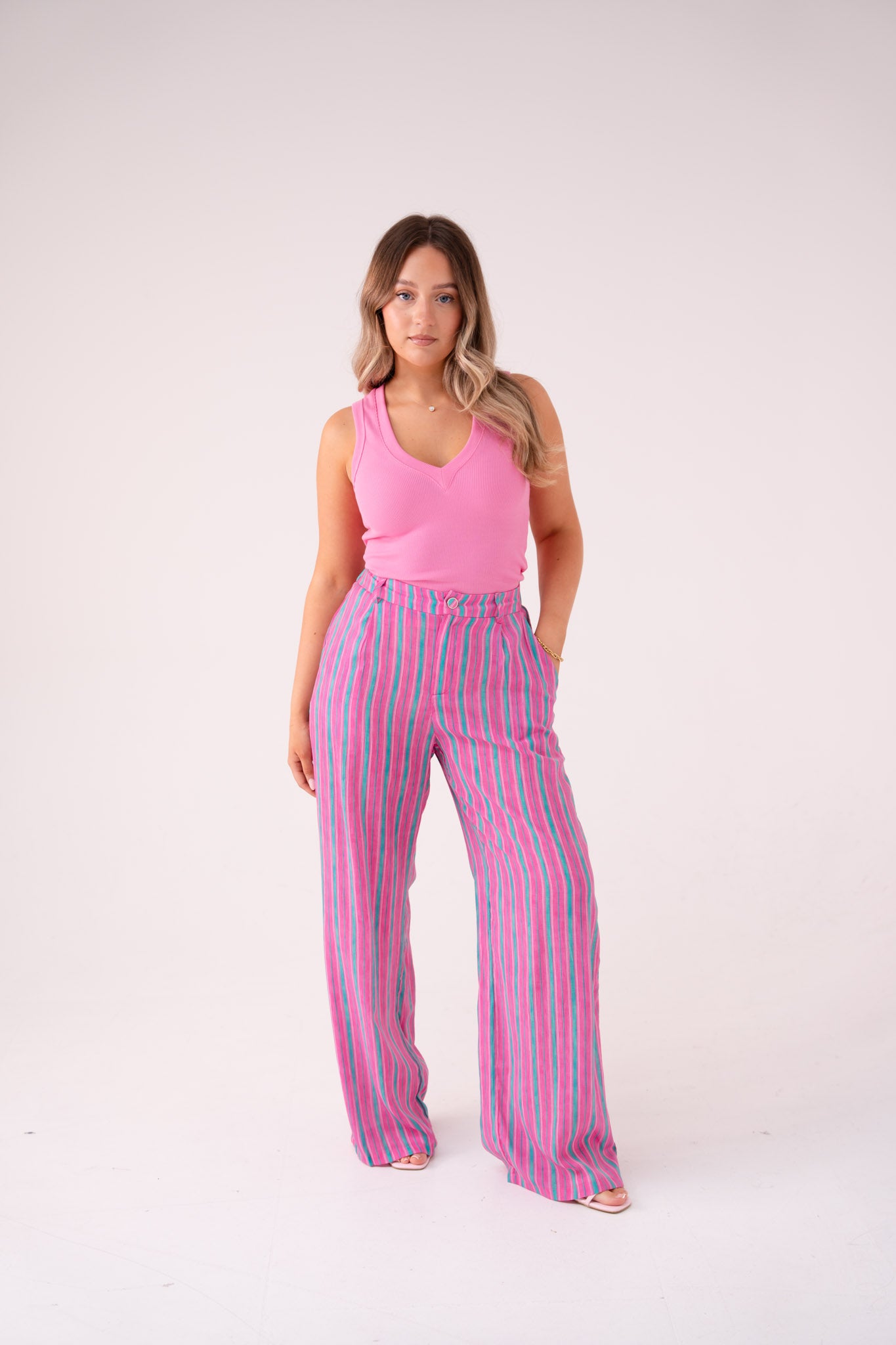 Elsa Stripe Trousers In Pink Mix