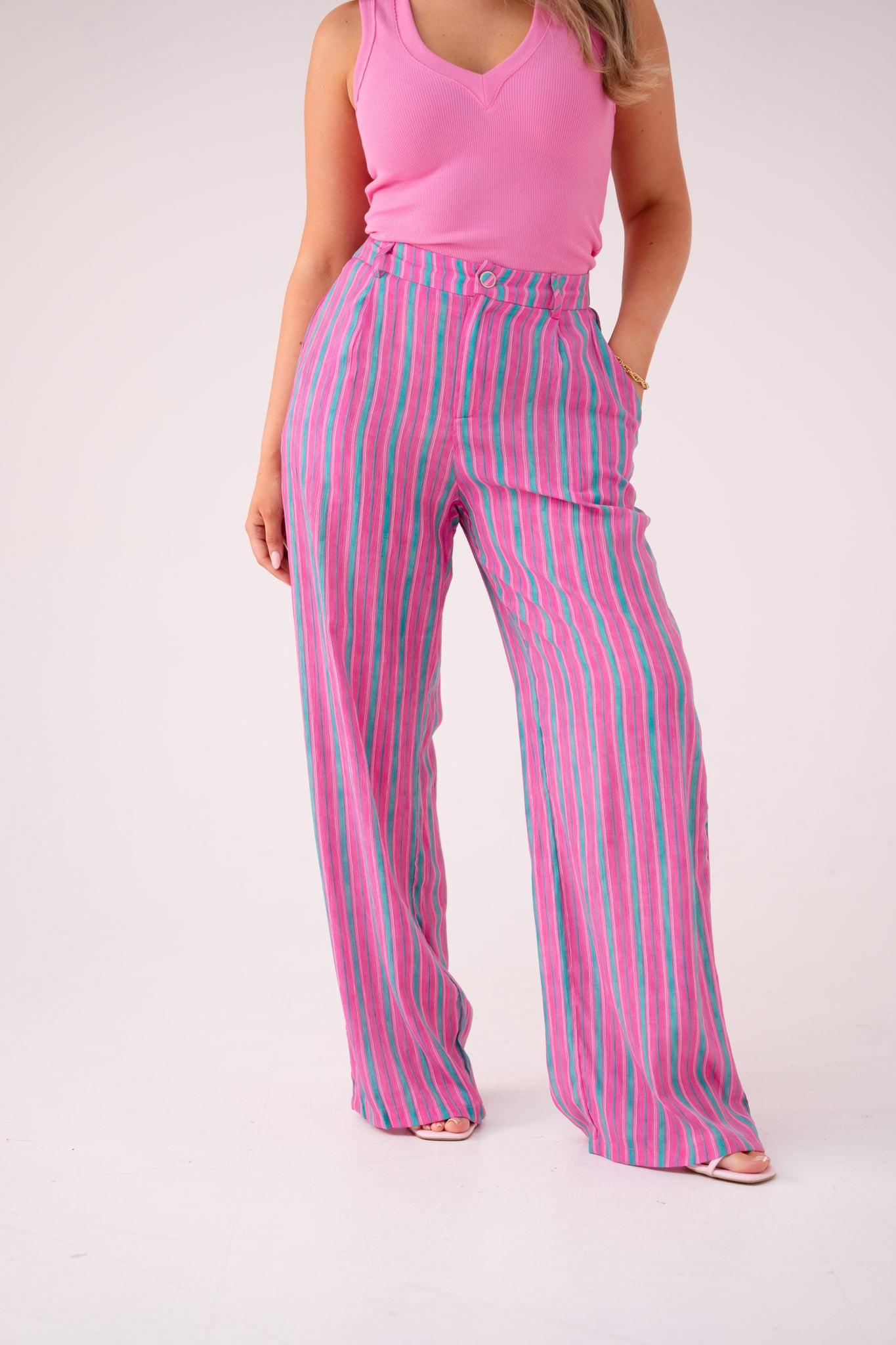 Elsa Stripe Trousers In Pink Mix