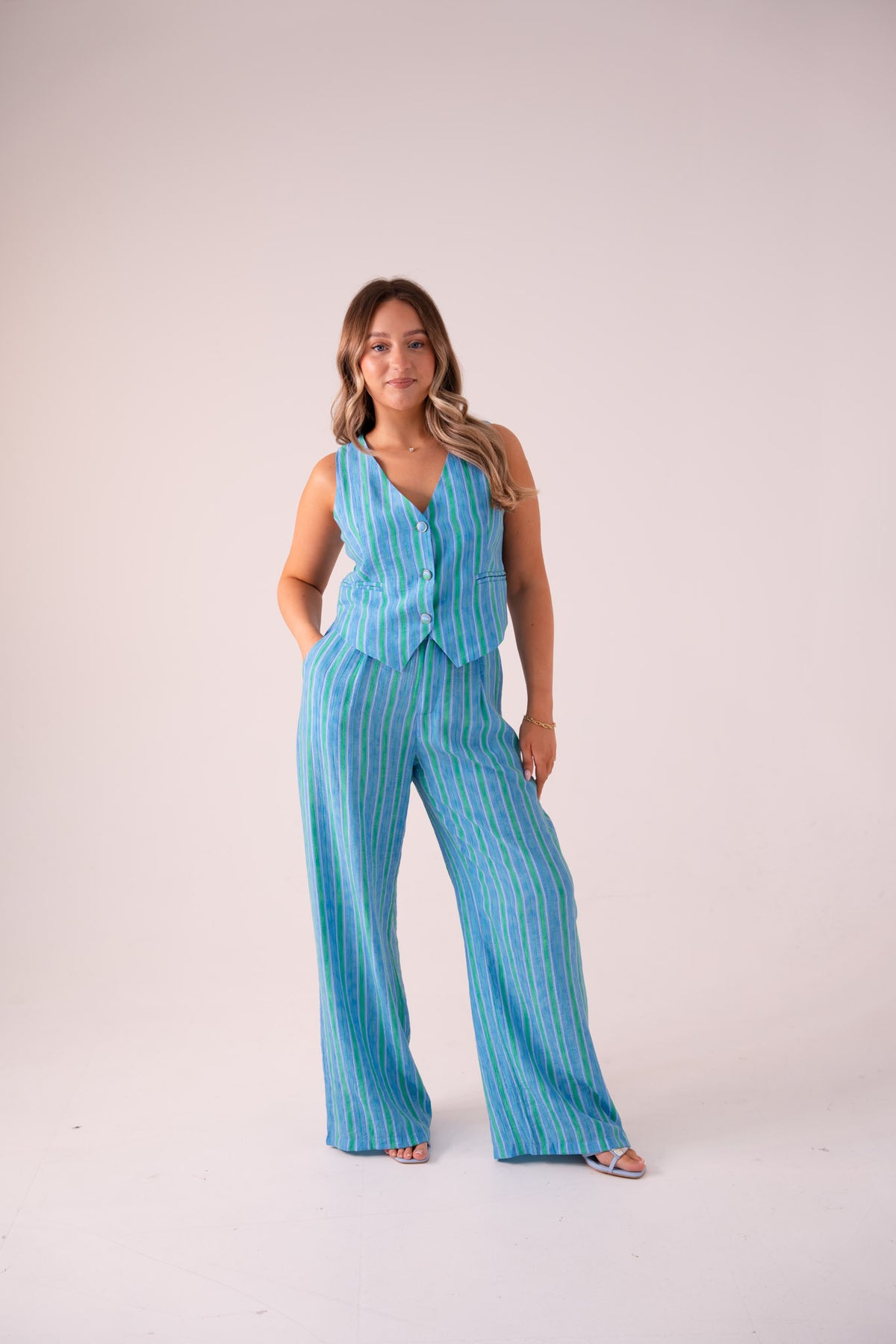 Elsa Stripe Trousers In Blue Mix