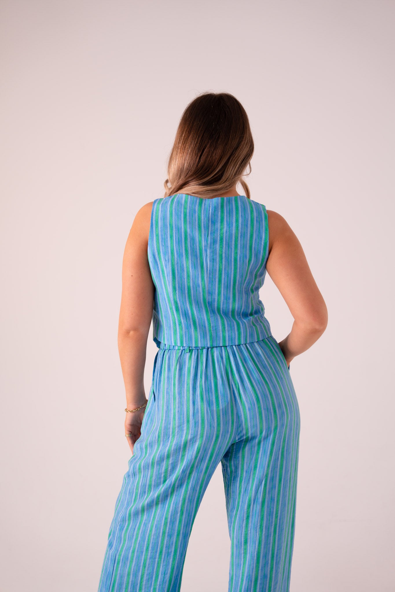 Elsa Stripe Waistcoat In Blue Mix