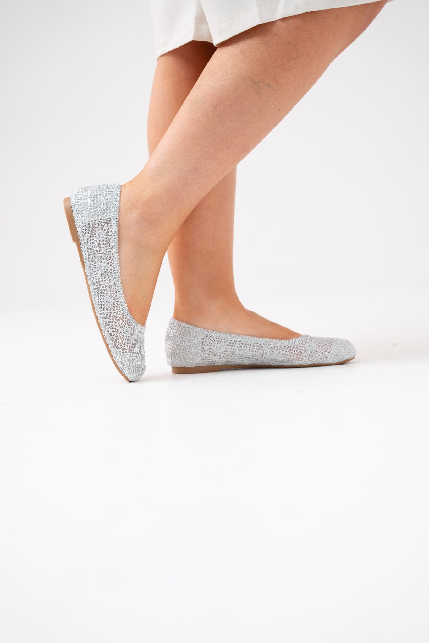 Izzy Woven Ballet Pumps In Silver