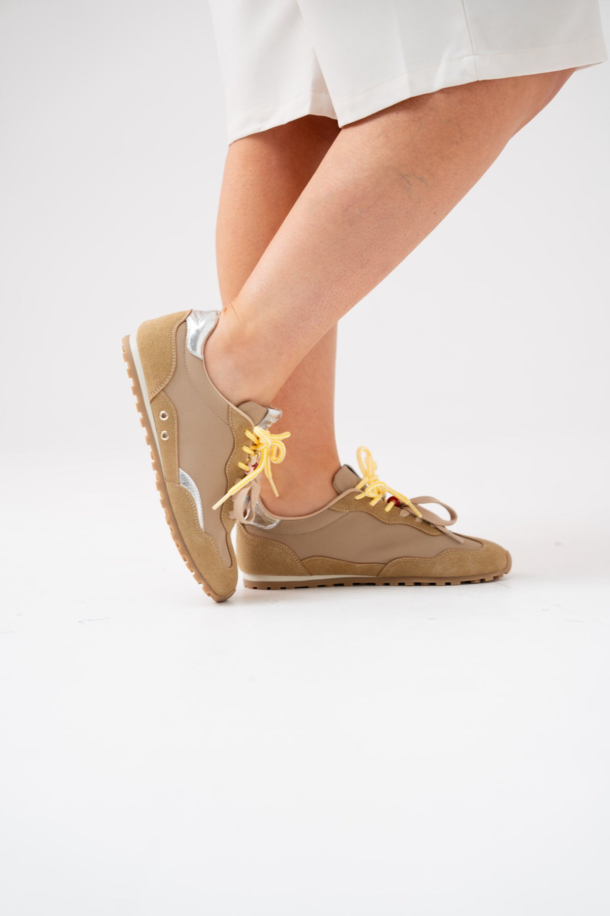 Faith Double Laced Trainers In Beige Mix