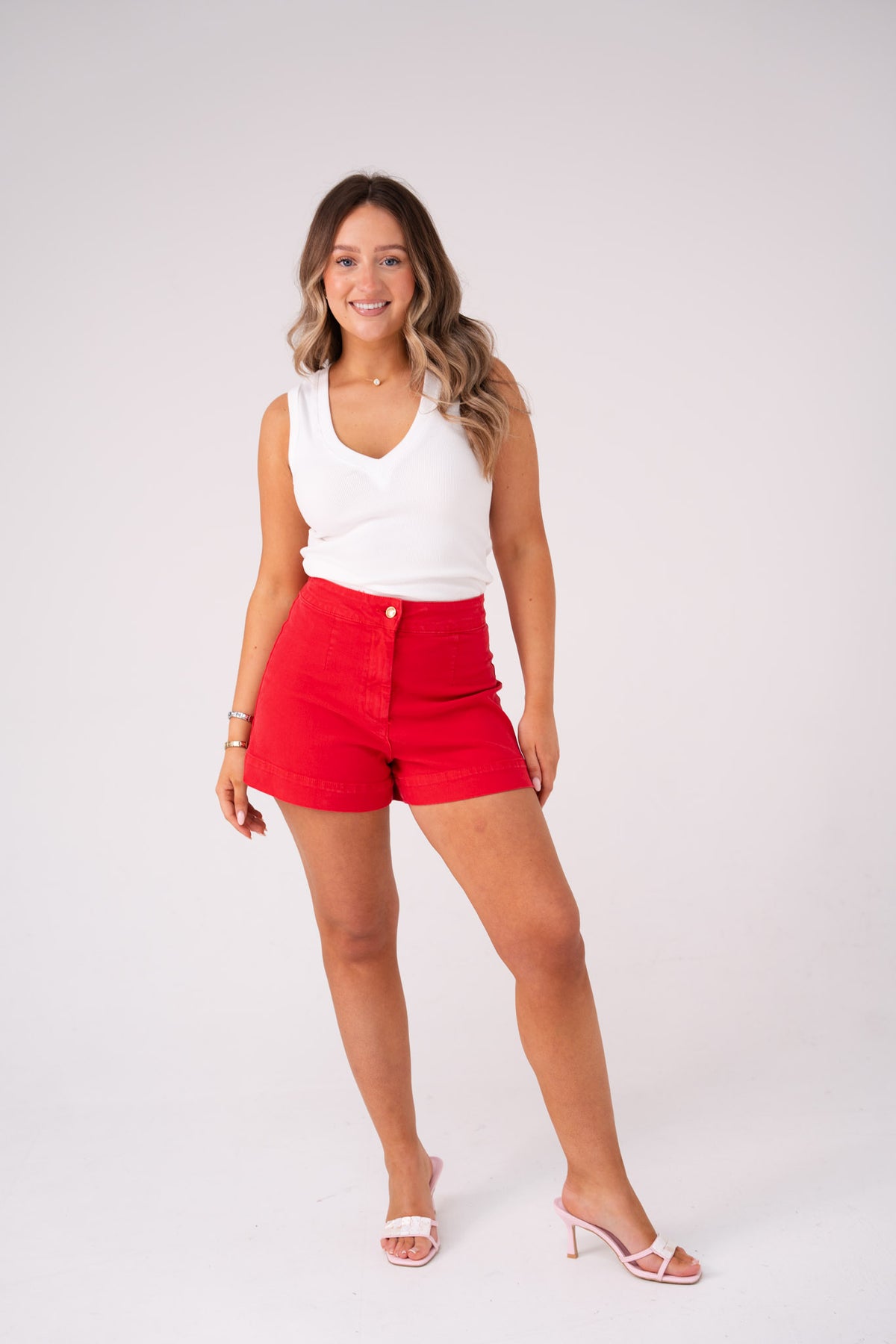 Love Laura Denim Shorts In Red