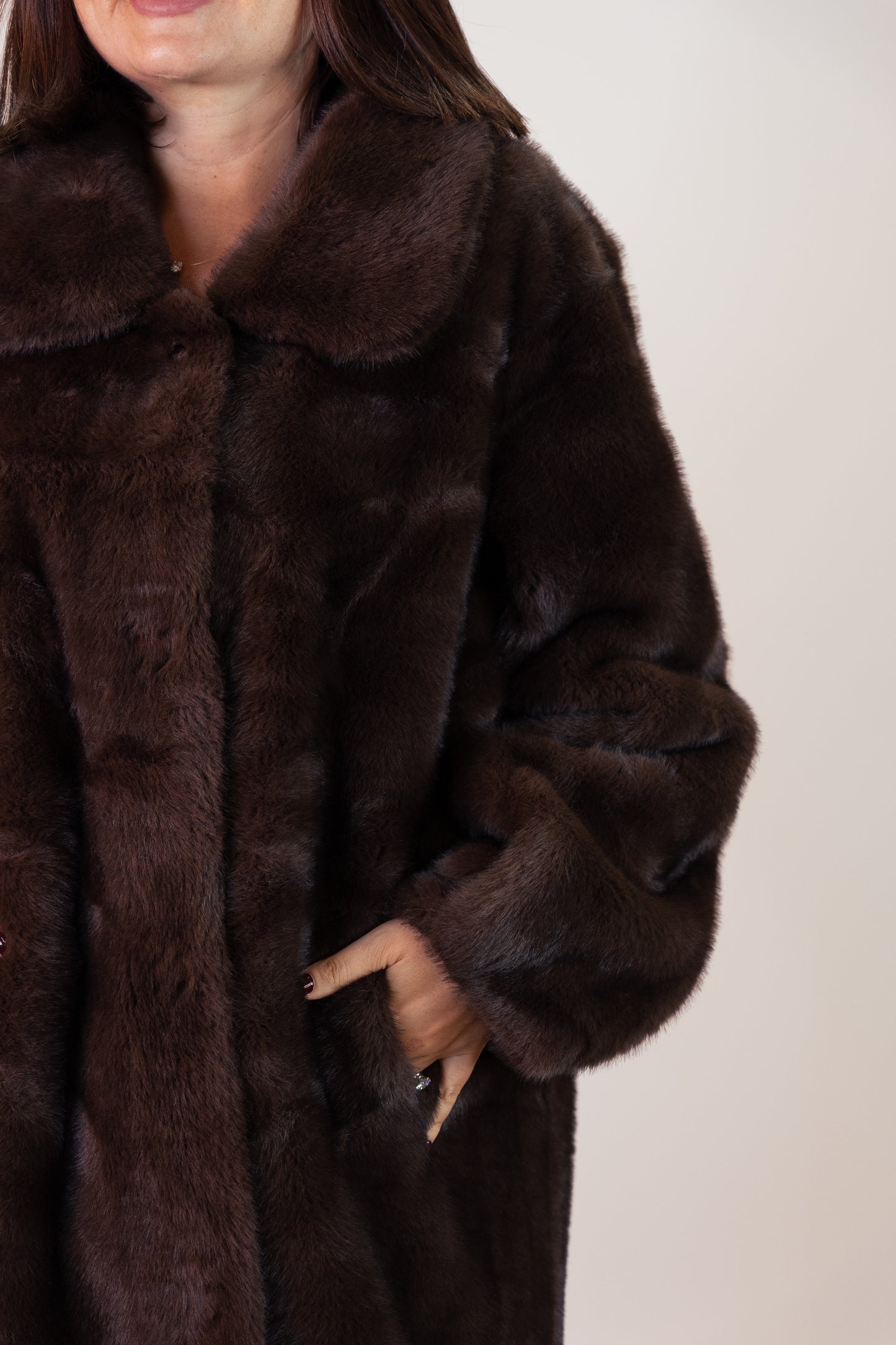 Love Laura Longline Faux Fur Coat In Chocolate