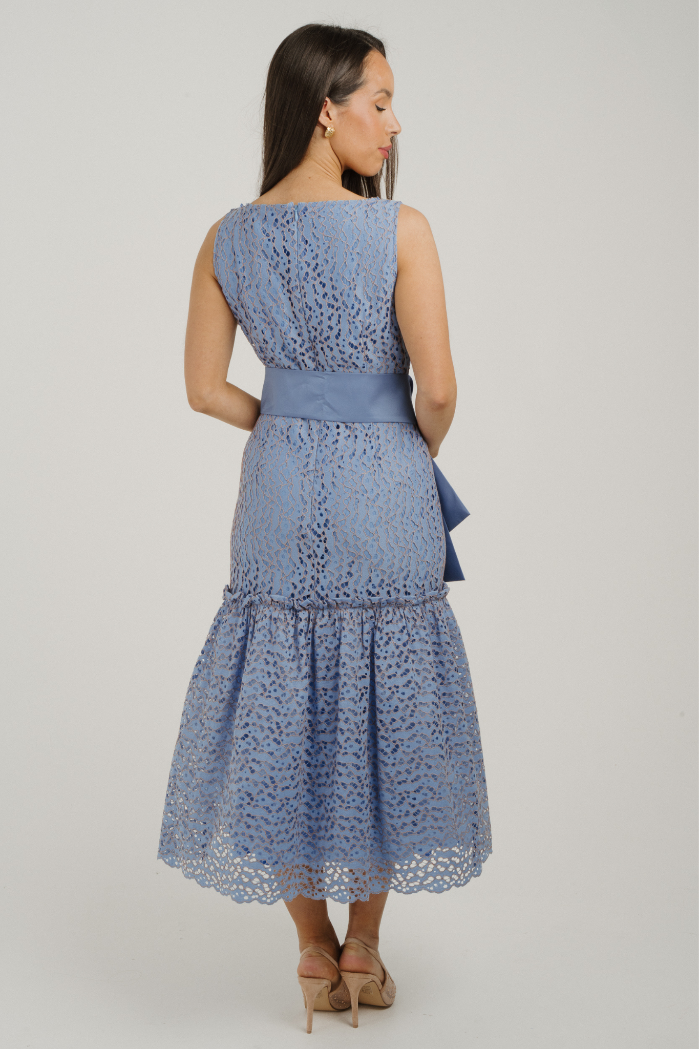 Kayla Lace Overlay Dress In Blue
