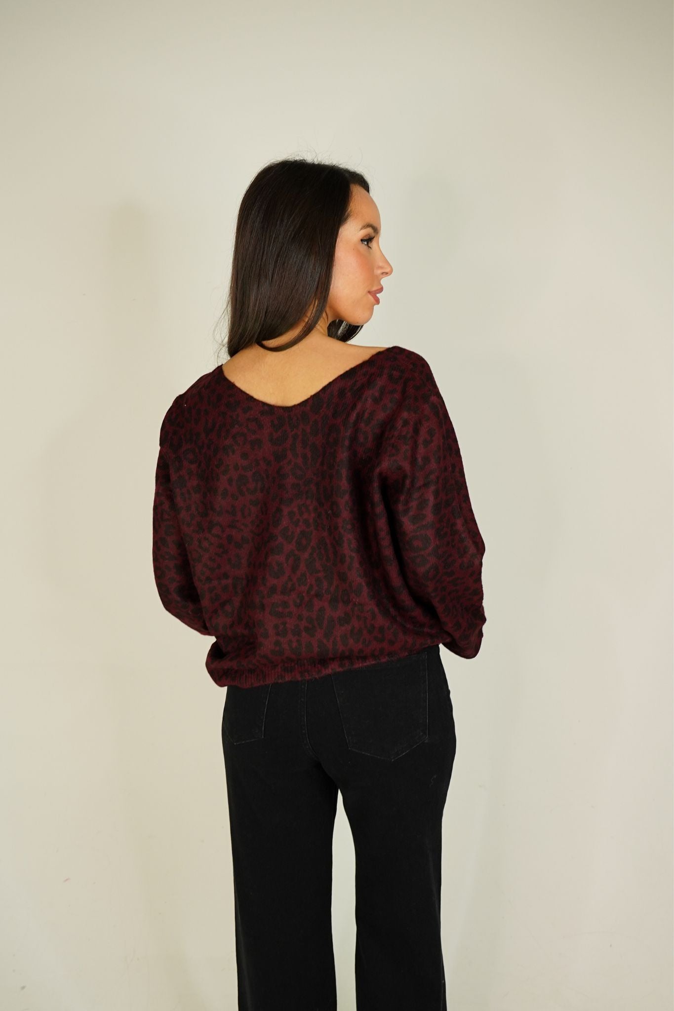 Kendra Leopard Print Jumper In Bordeaux