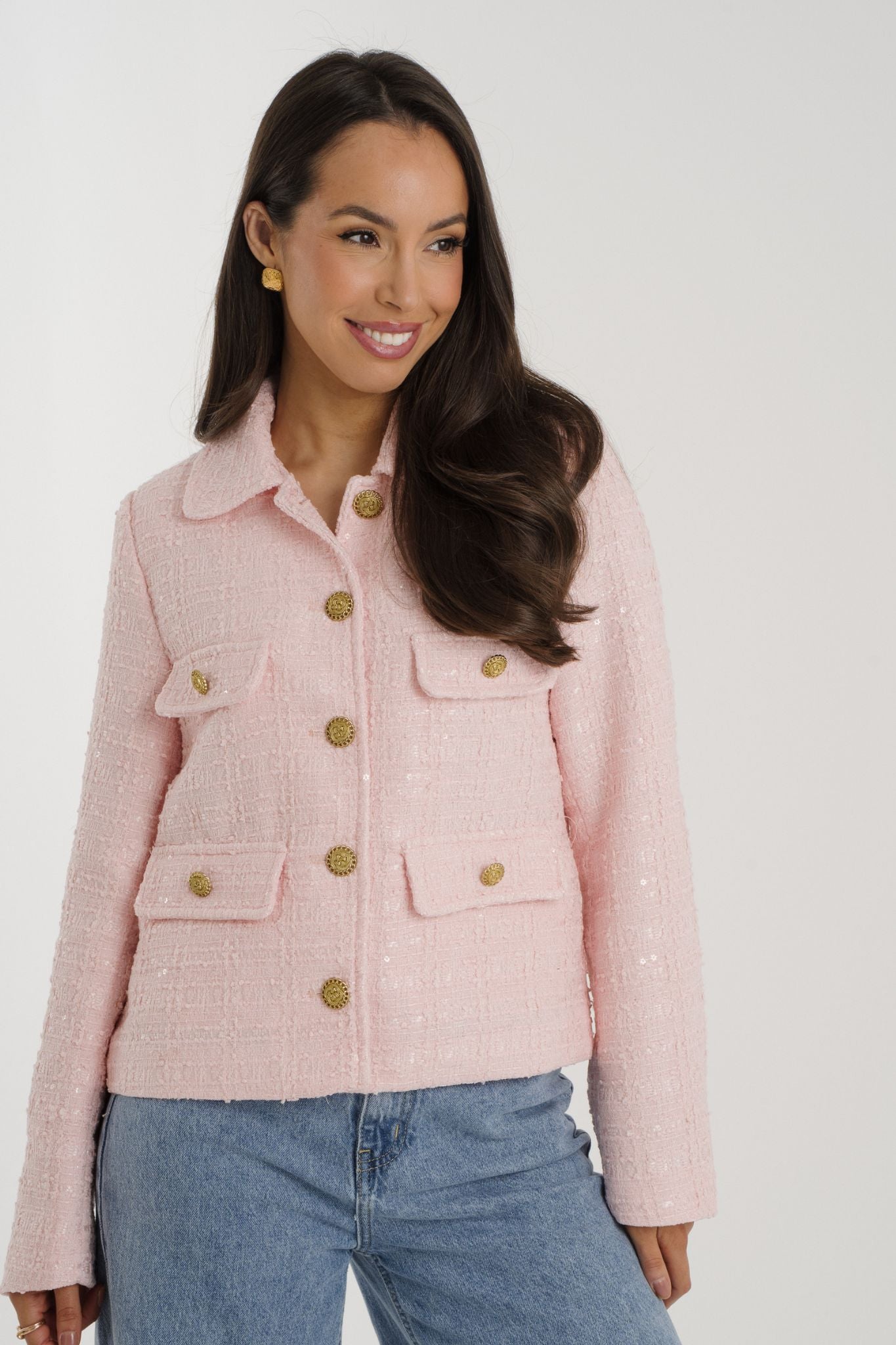 Arabella Tweed Blazer In Pink