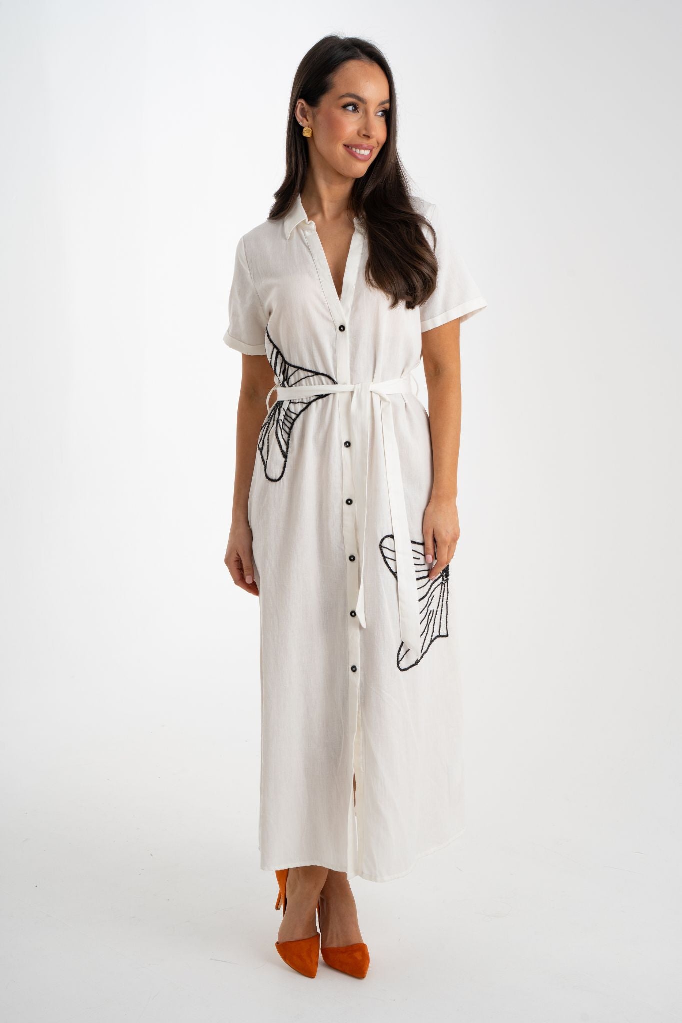 Grace Embroidered Shirt Dress In White