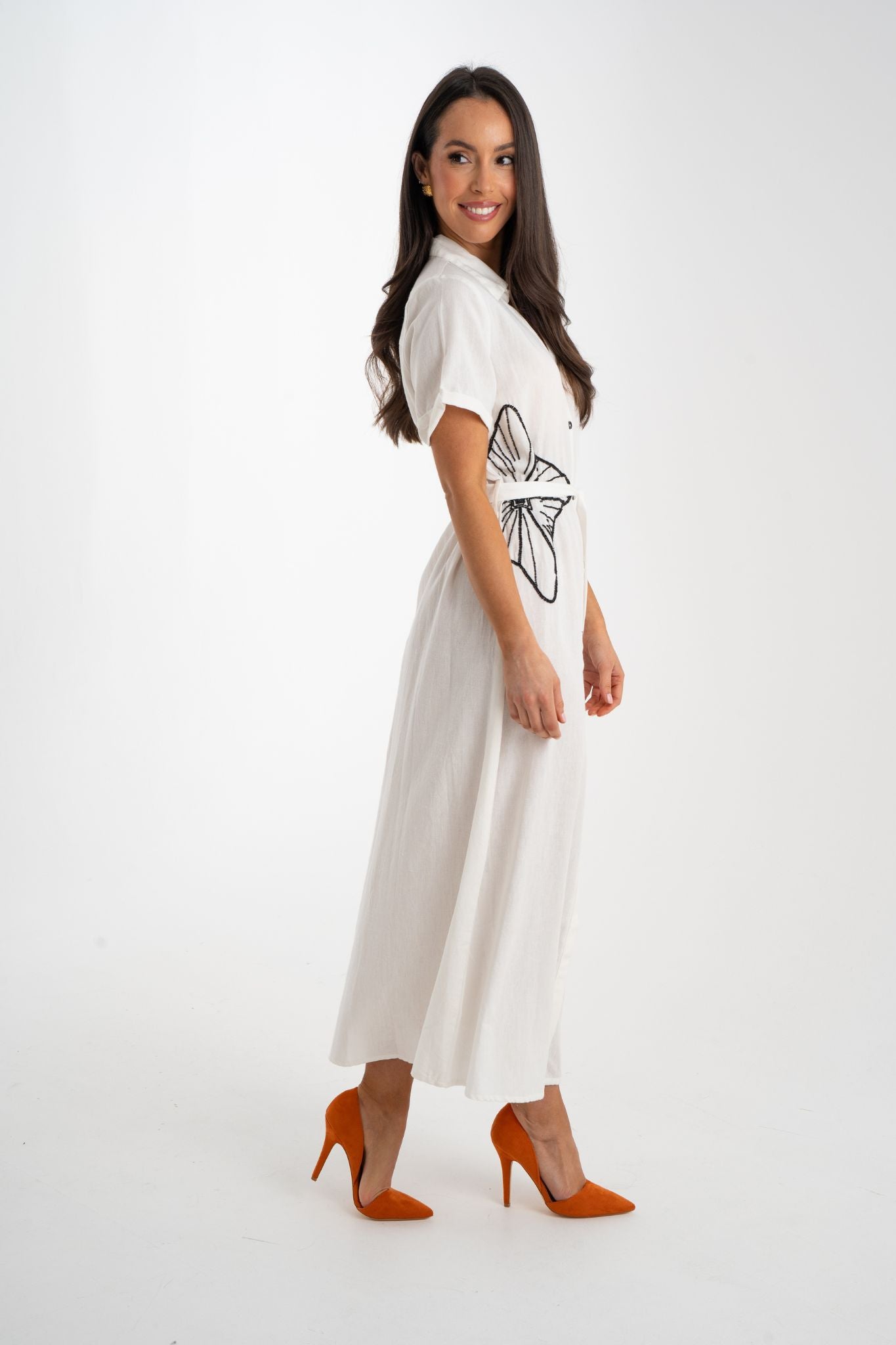 Grace Embroidered Shirt Dress In White