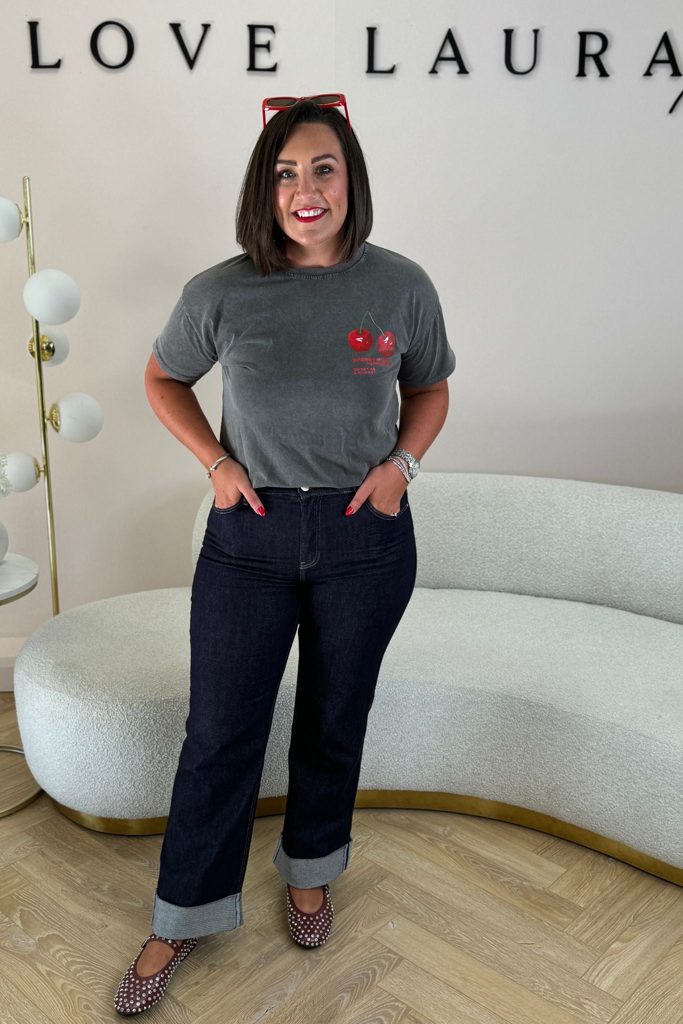 Love Laura Turn Up Jeans In Dark Wash