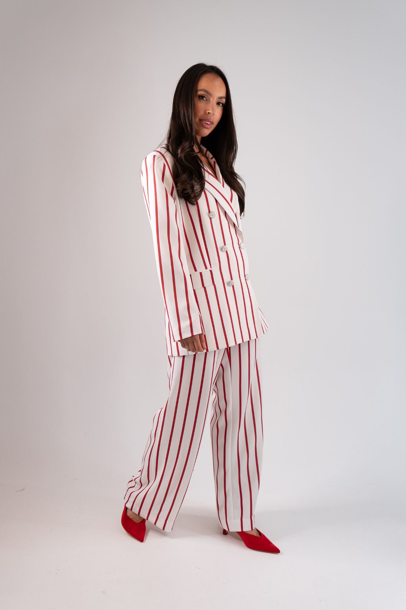Alana Red Stripe Trousers In White