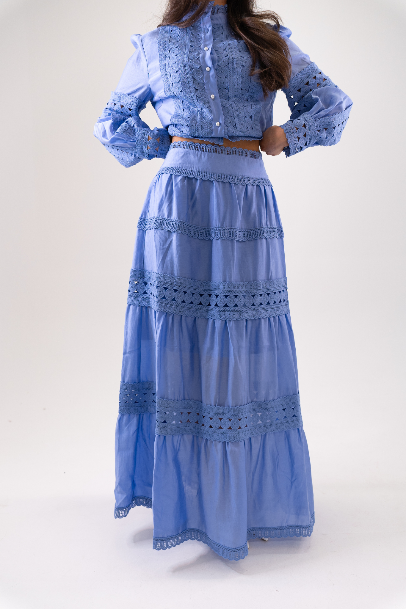 Jasmine Floral Lace Skirt In Blue