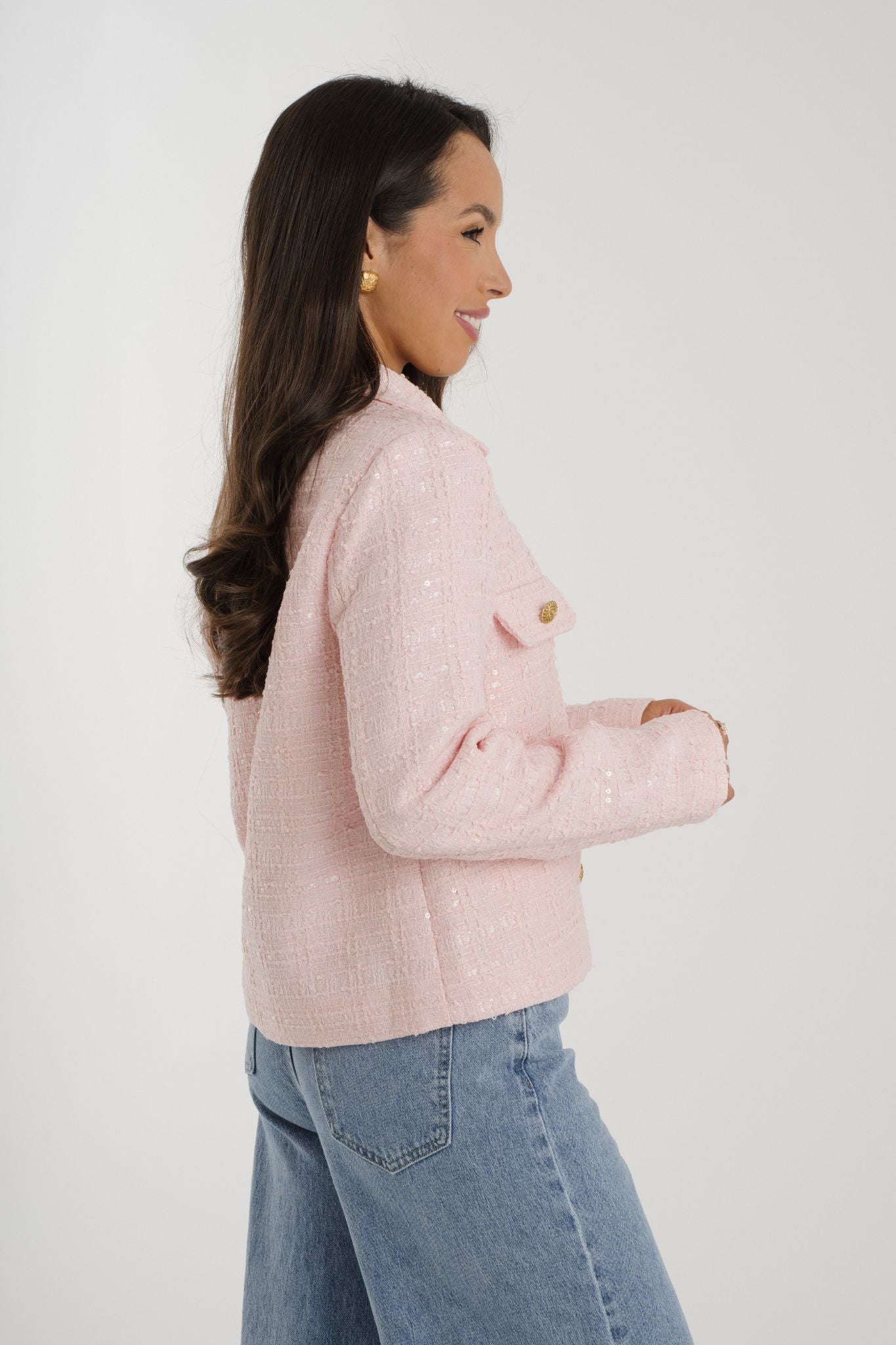 Arabella Tweed Blazer In Pink