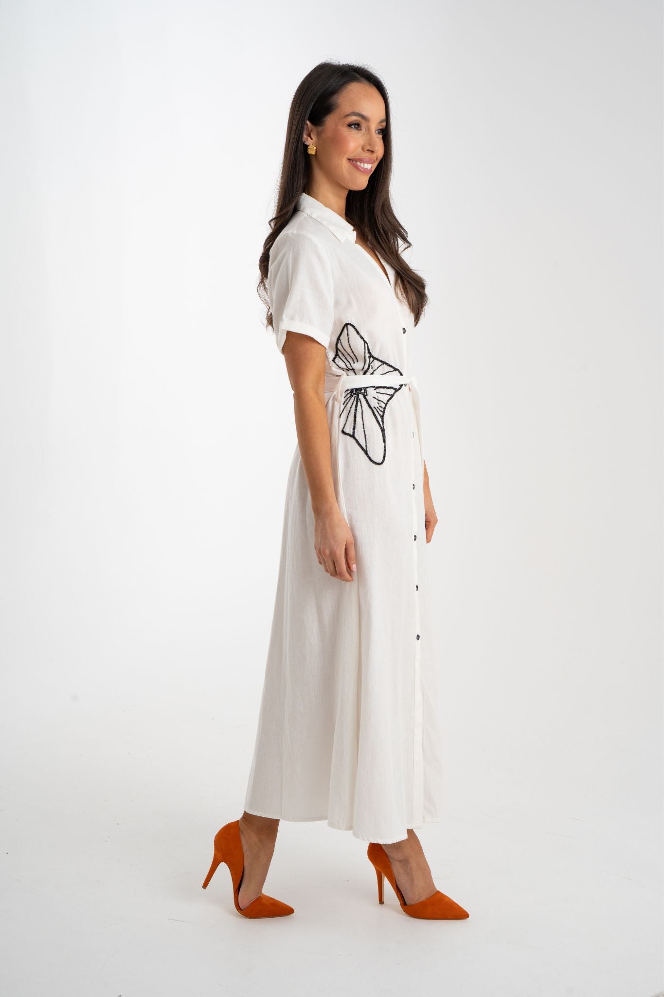 Grace Embroidered Shirt Dress In White