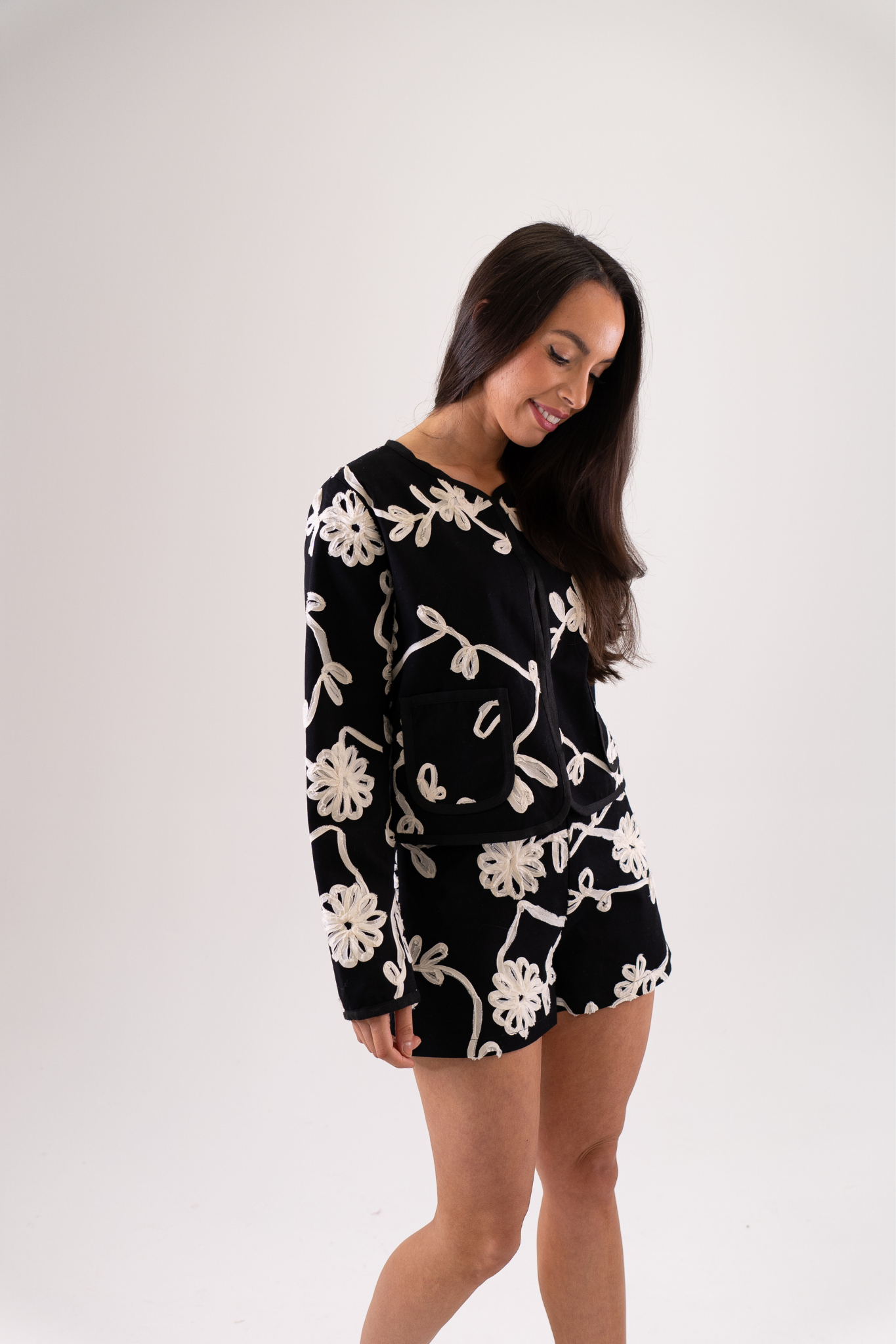 Jasmine White Floral Jacket In Black