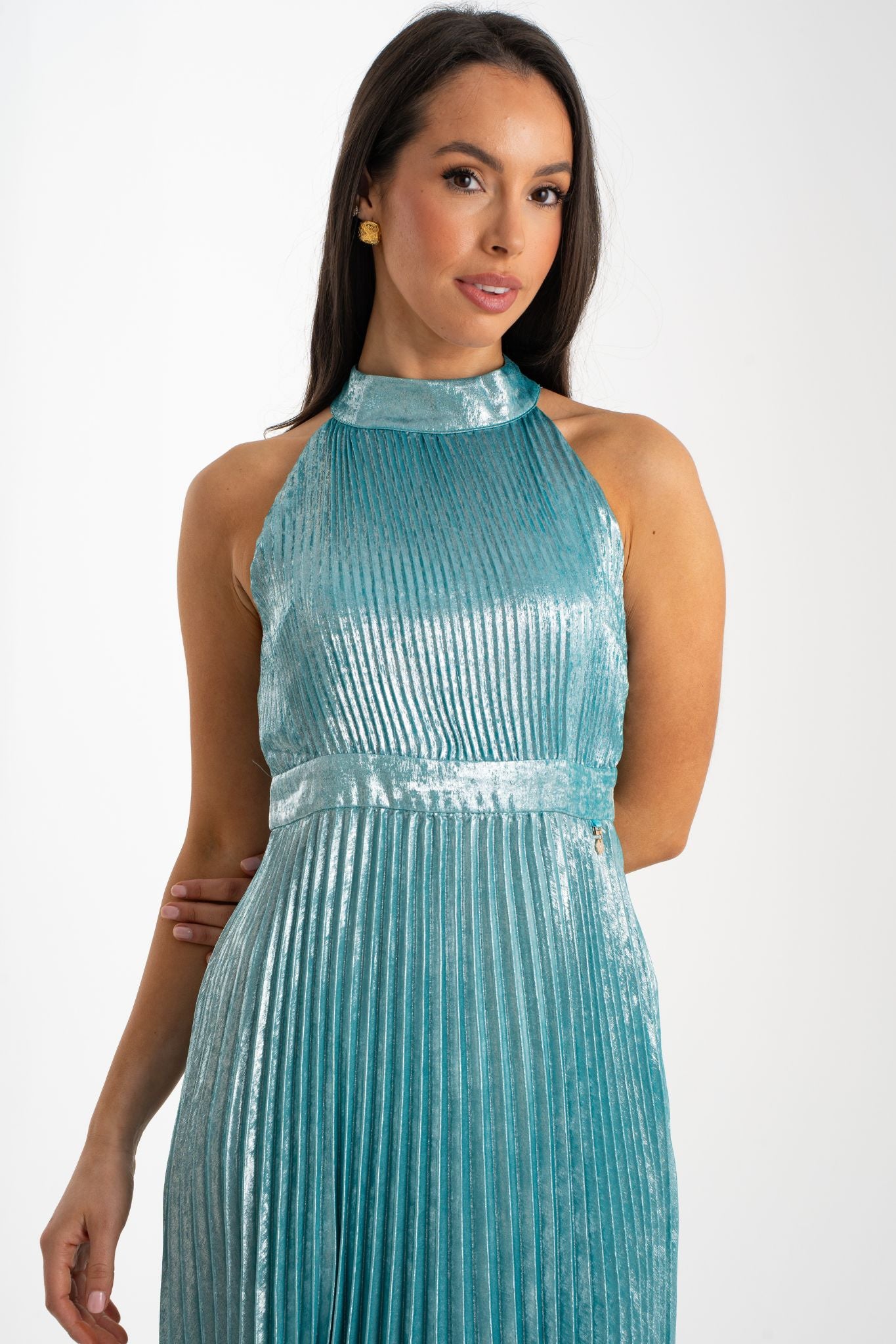 Grace Pleated Dress In Turquoise