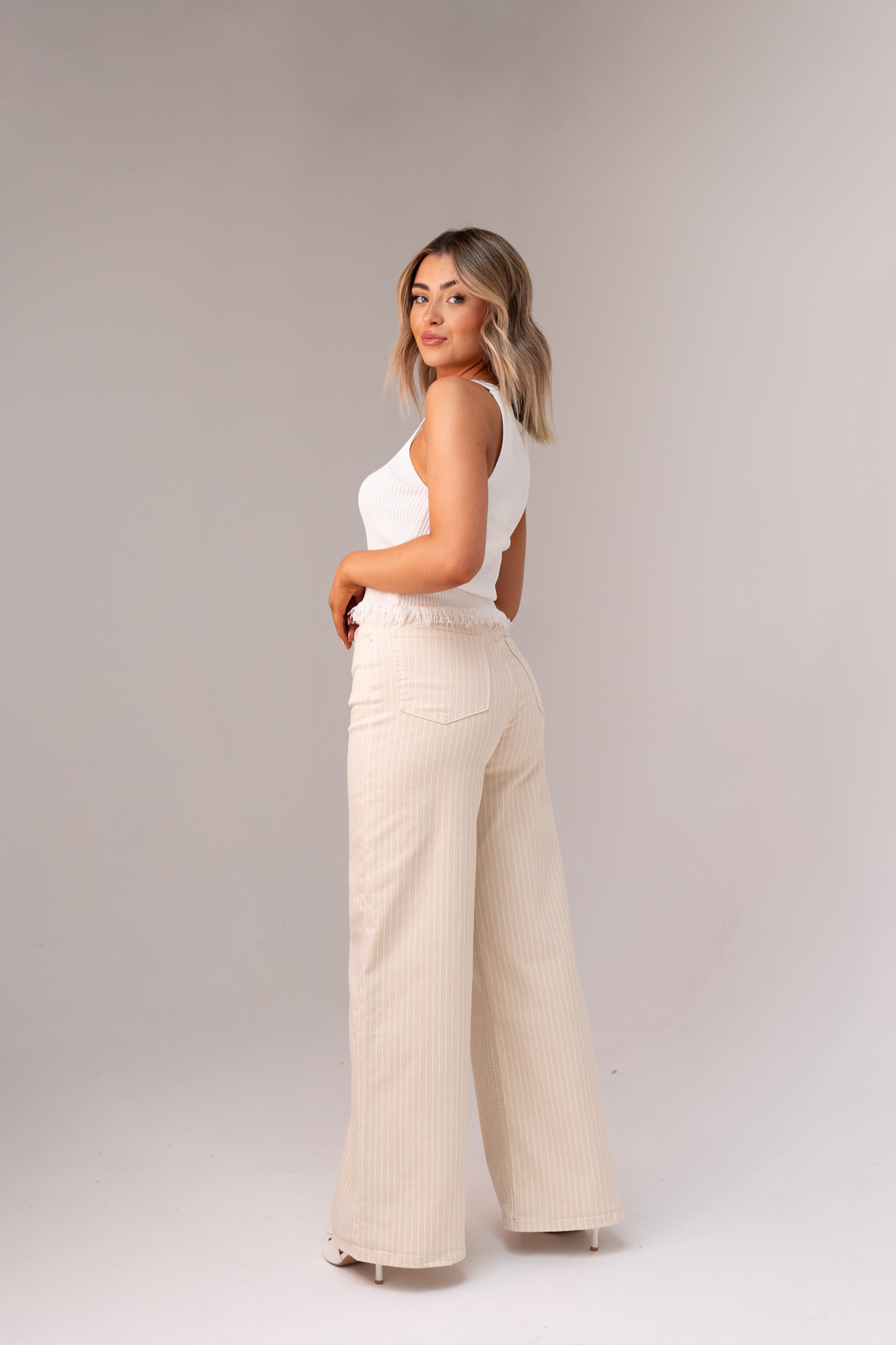 Love Laura Pinstripe Jeans In Neutral