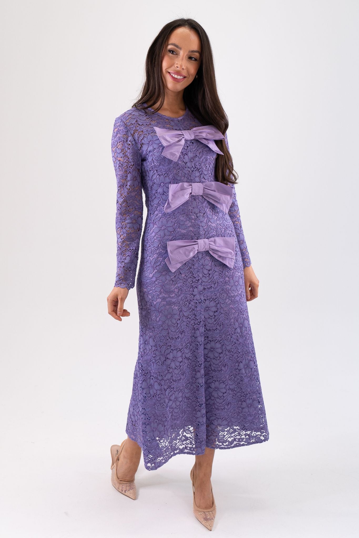 Marissa Bow Front Lace Dress In Lilac