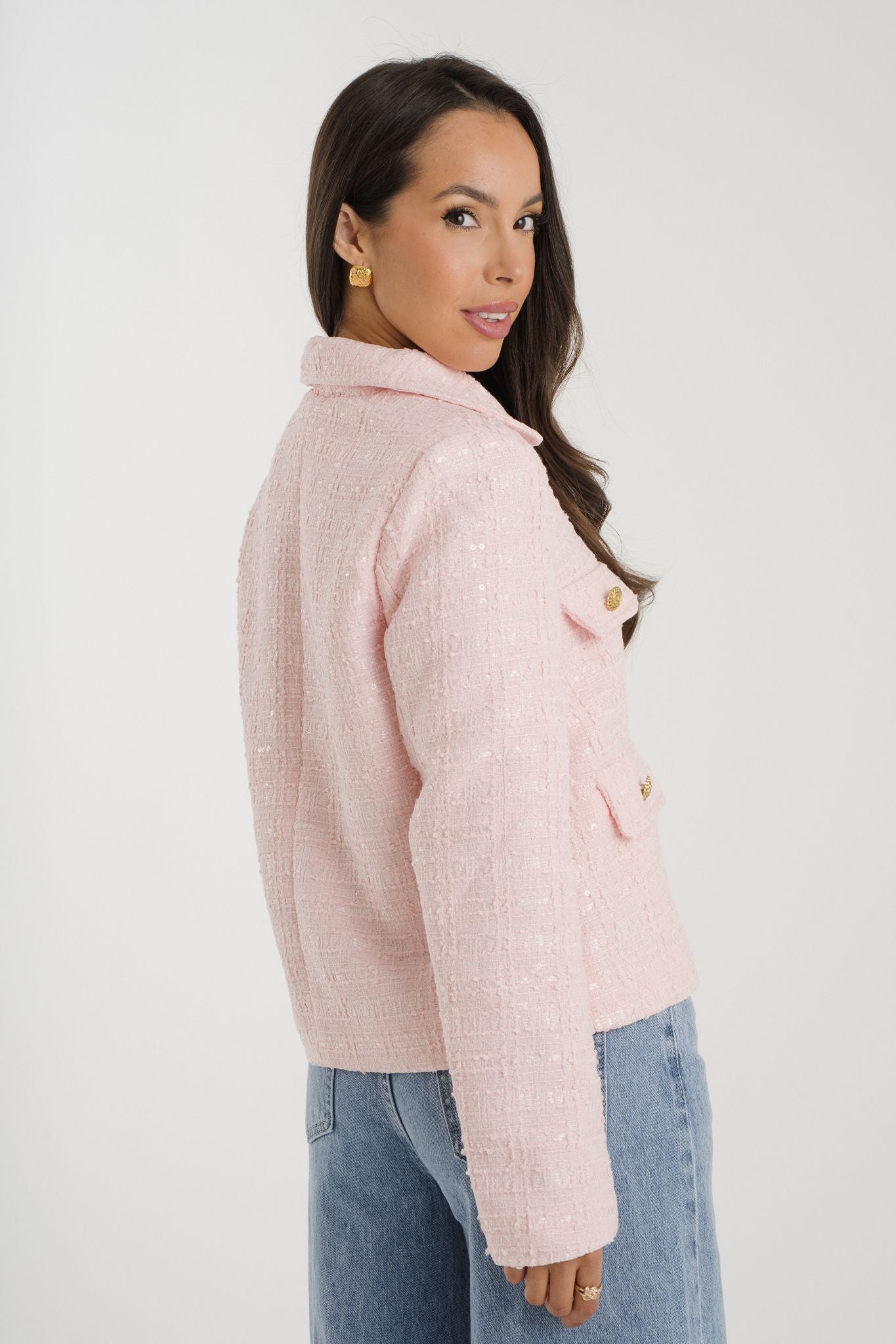 Arabella Tweed Blazer In Pink